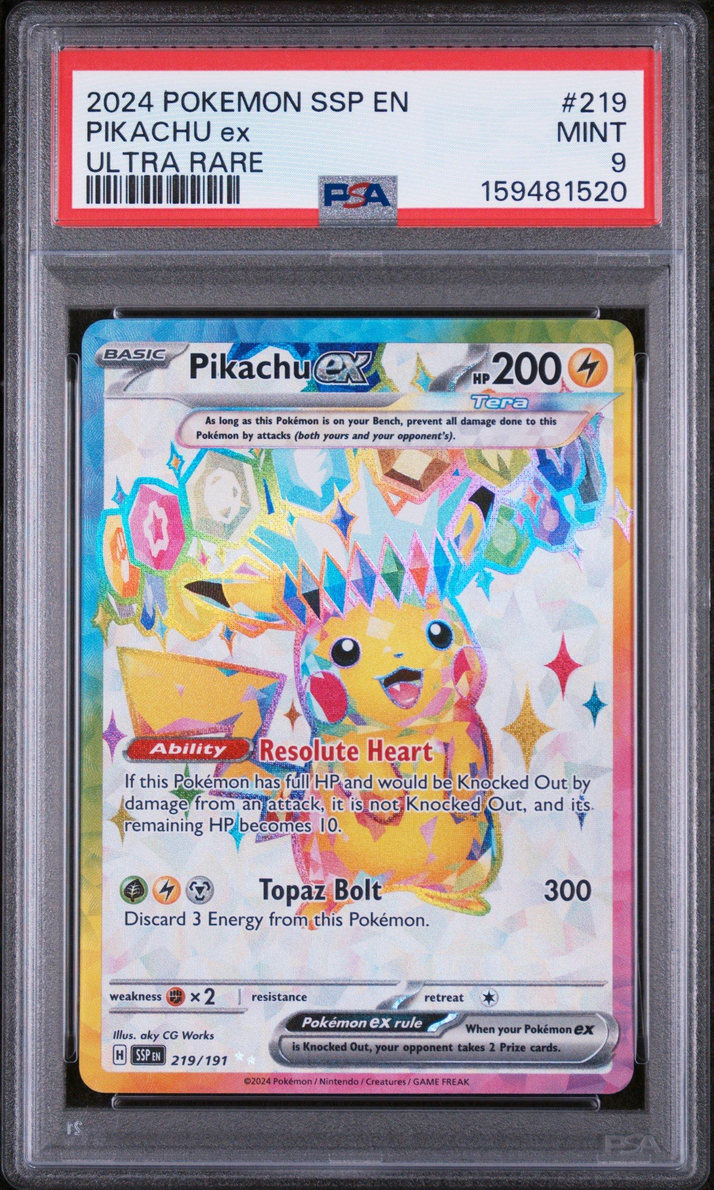 2024 Pokemon Ssp En-surging Sparks 219 Pikachu Ex Ultra Rare PSA 9