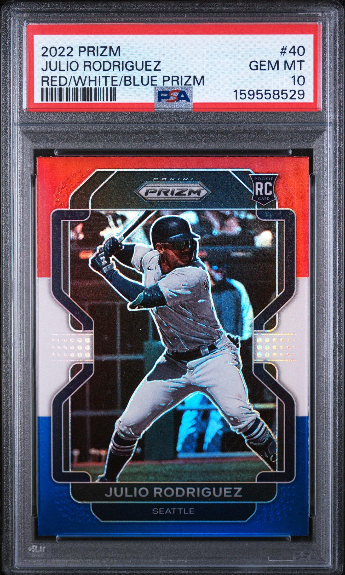 2022 Panini Prizm 40 Julio Rodriguez Red/white/blue Prizm PSA 10