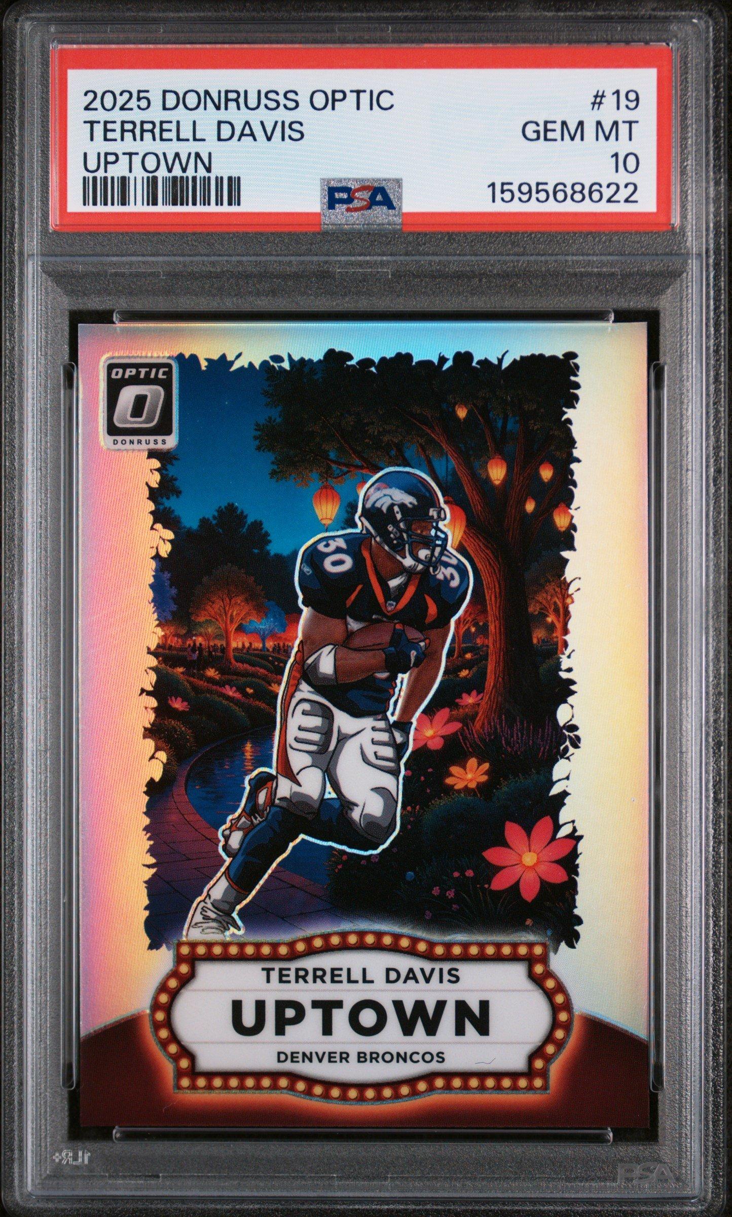 does gamestop grade football cards 2025 Panini Donruss Optic Uptown 19 Terrell Davis PSA 10