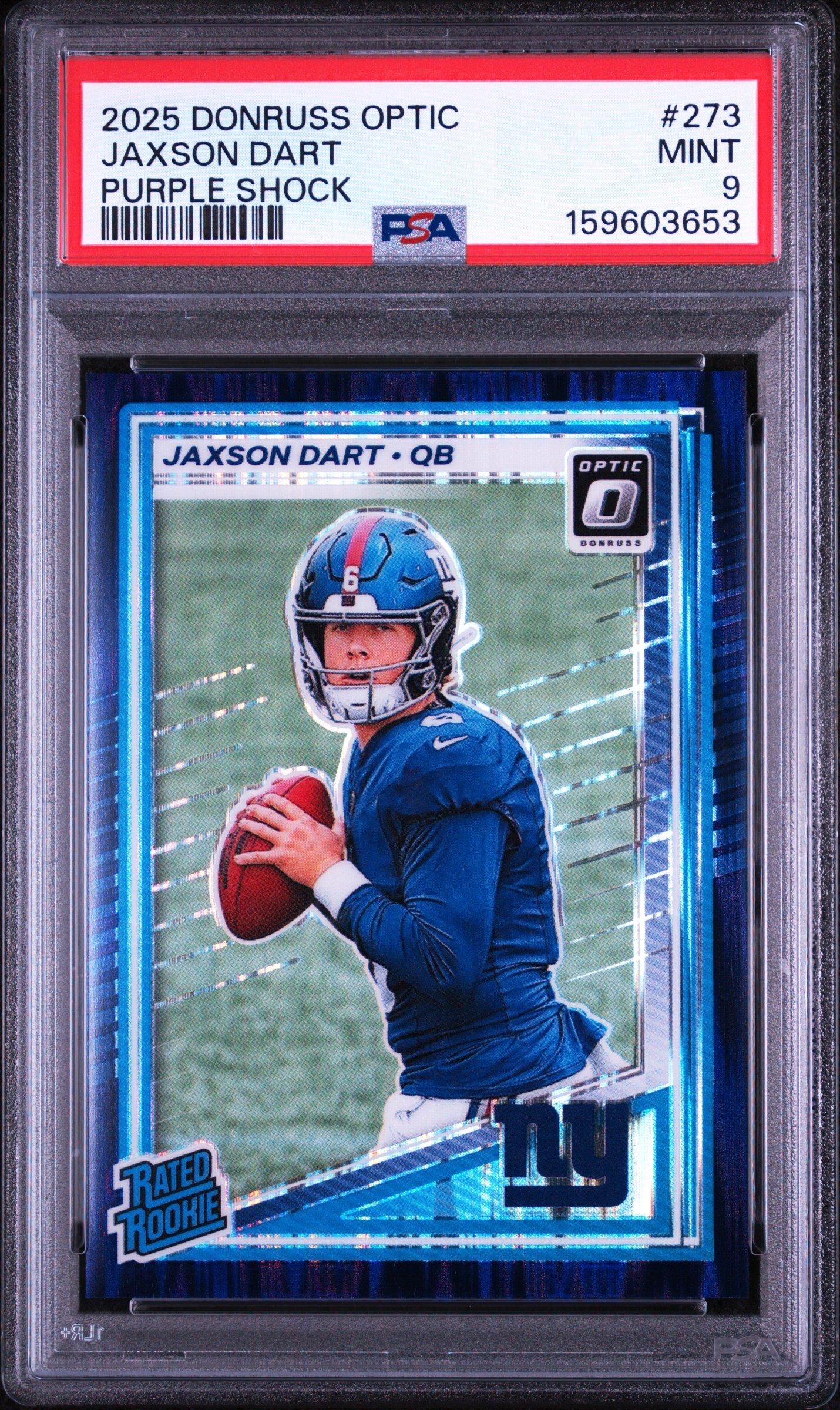 2025 Panini Donruss Optic 273 Jaxson Dart Purple Shock PSA 9