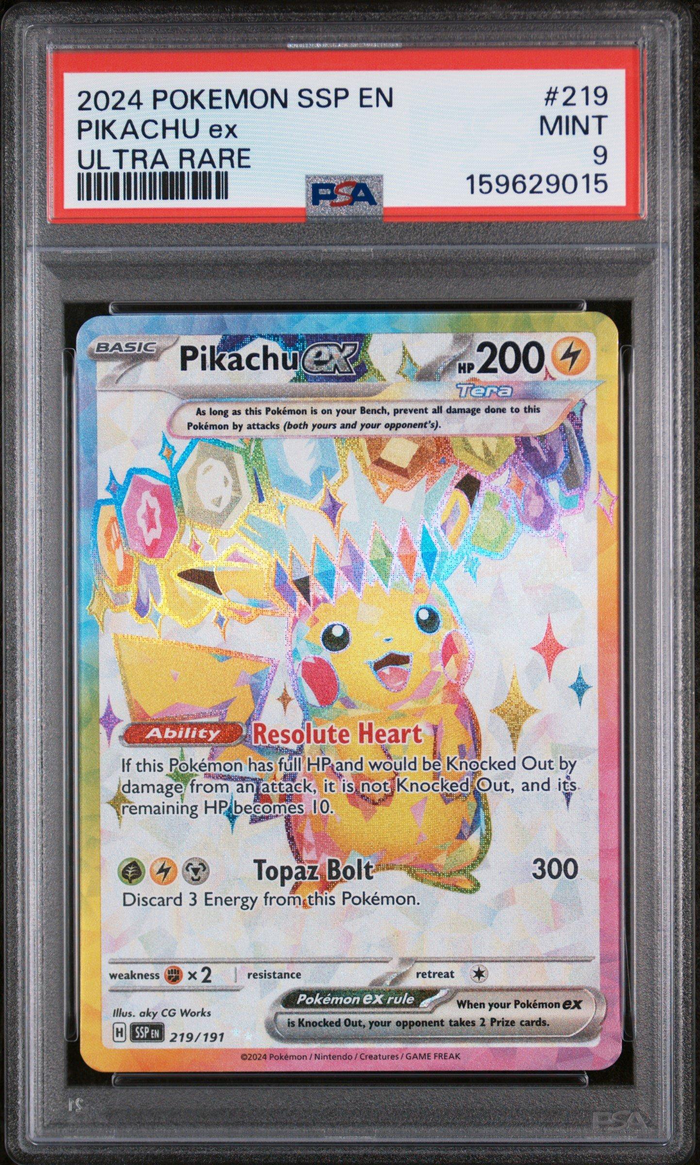 2024 Pokemon Ssp En-surging Sparks 219 Pikachu Ex Ultra Rare PSA 9