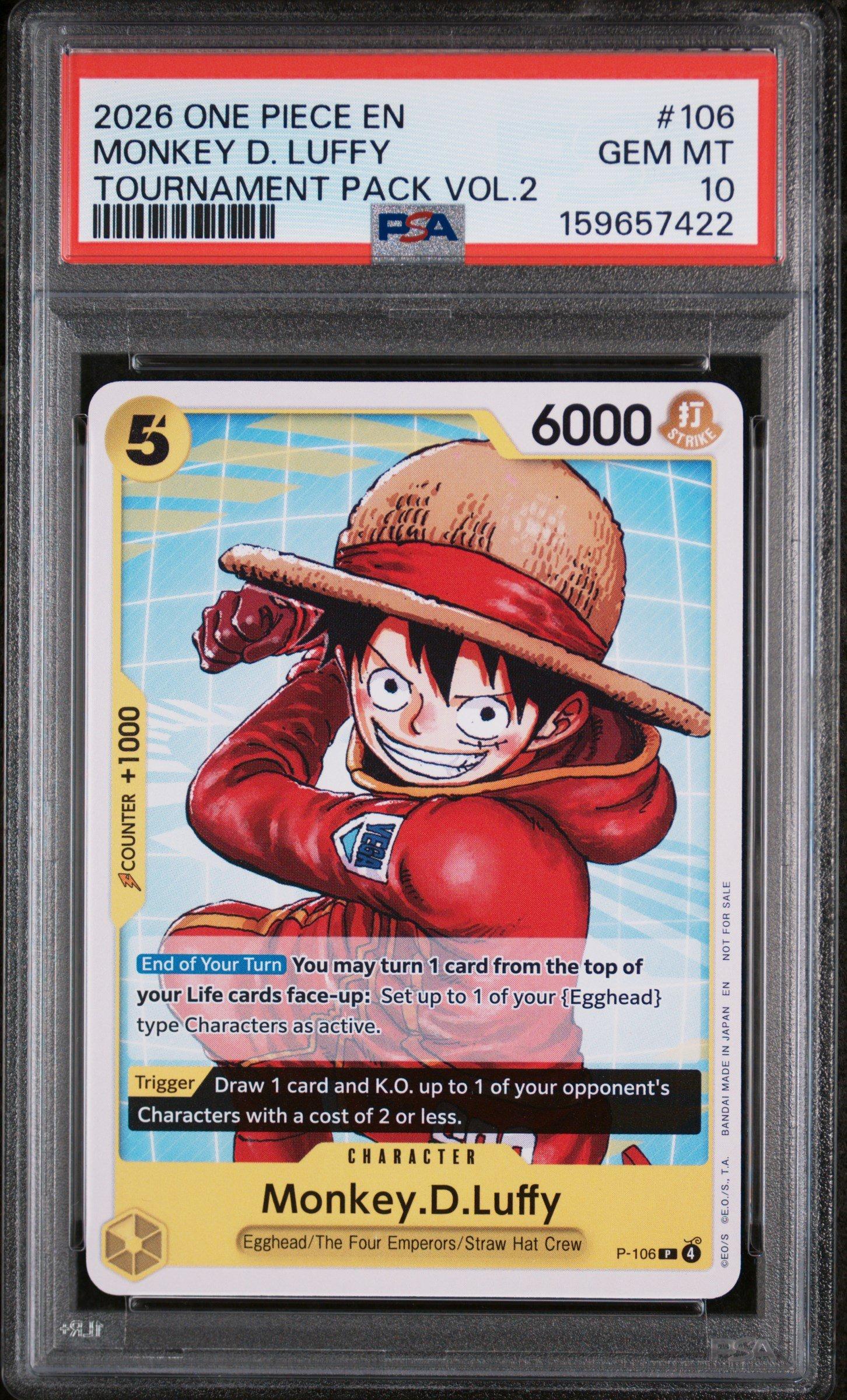 2026 One Piece Tournament Pack Vol.2 106 Monkey D. Luffy PSA 10