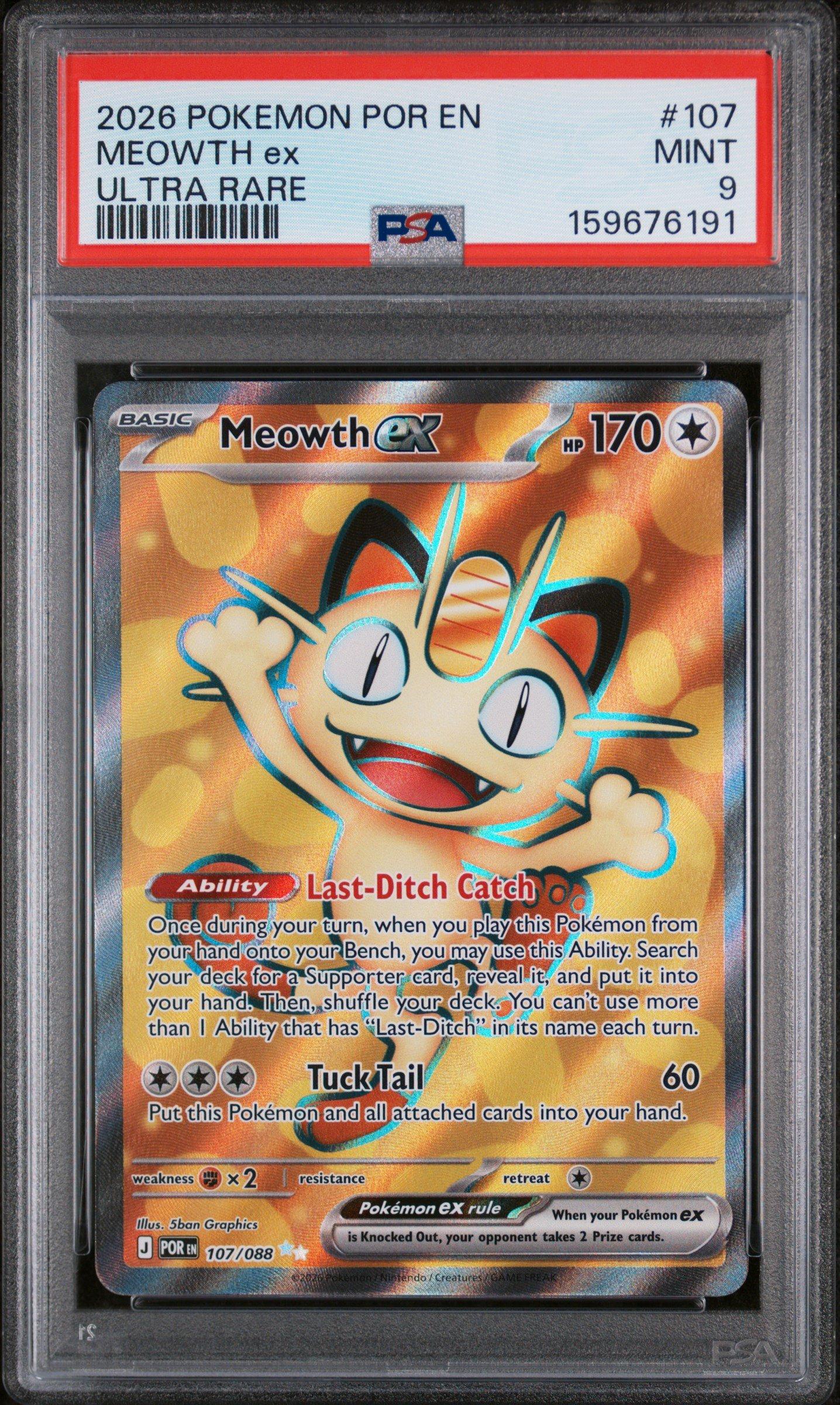 2026 Pokemon Por En-perfect Order 107 Meowth Ex Ultra Rare PSA 9