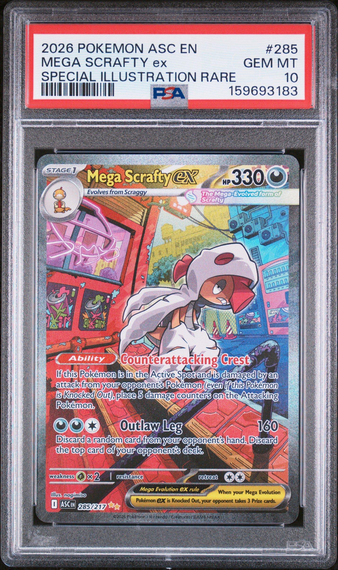 scrafty pokemon card value 2026 Pokemon Asc En-ascended Heroes 285 Mega Scrafty Ex Special  Illustration Rare PSA 10 Graded Card
