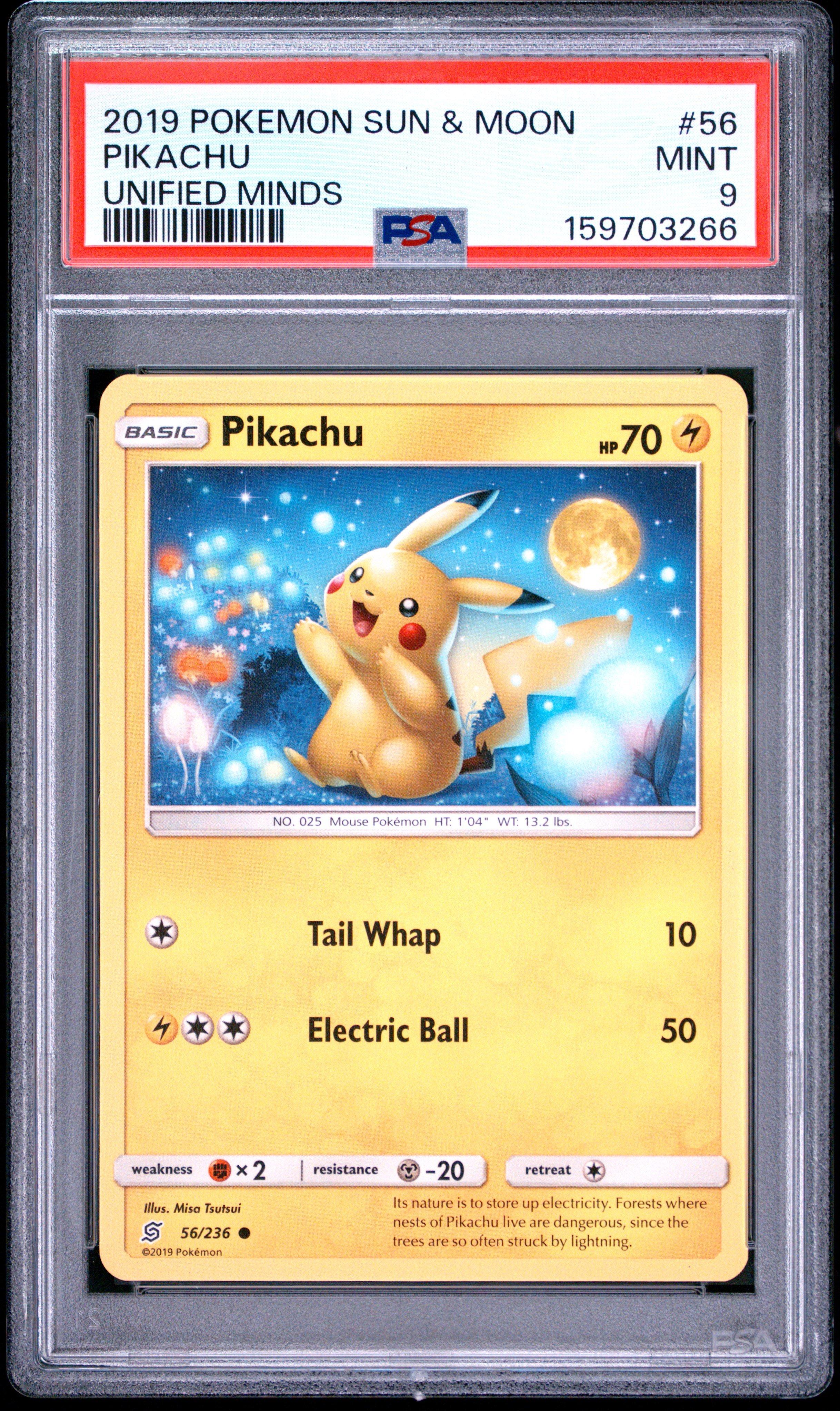 ピカチュウ 2019 サン＆ムーン PSA 9 2019 Pokemon Sun & Moon Unified Minds 56 Pikachu PSA 9 Graded Card