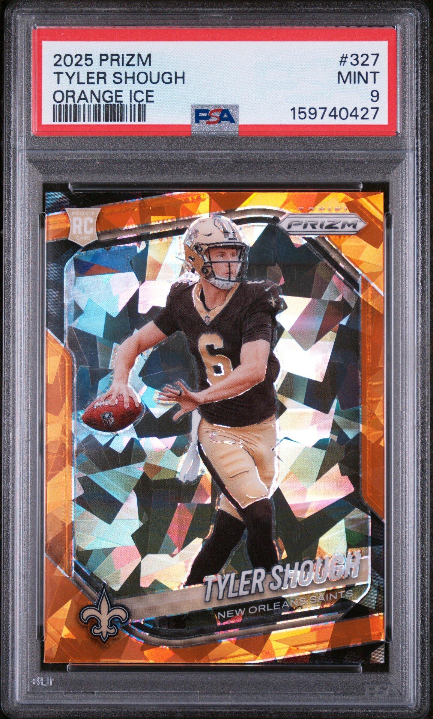 2025 Panini Prizm 327 Tyler Shough Orange Ice PSA 9 Graded Card