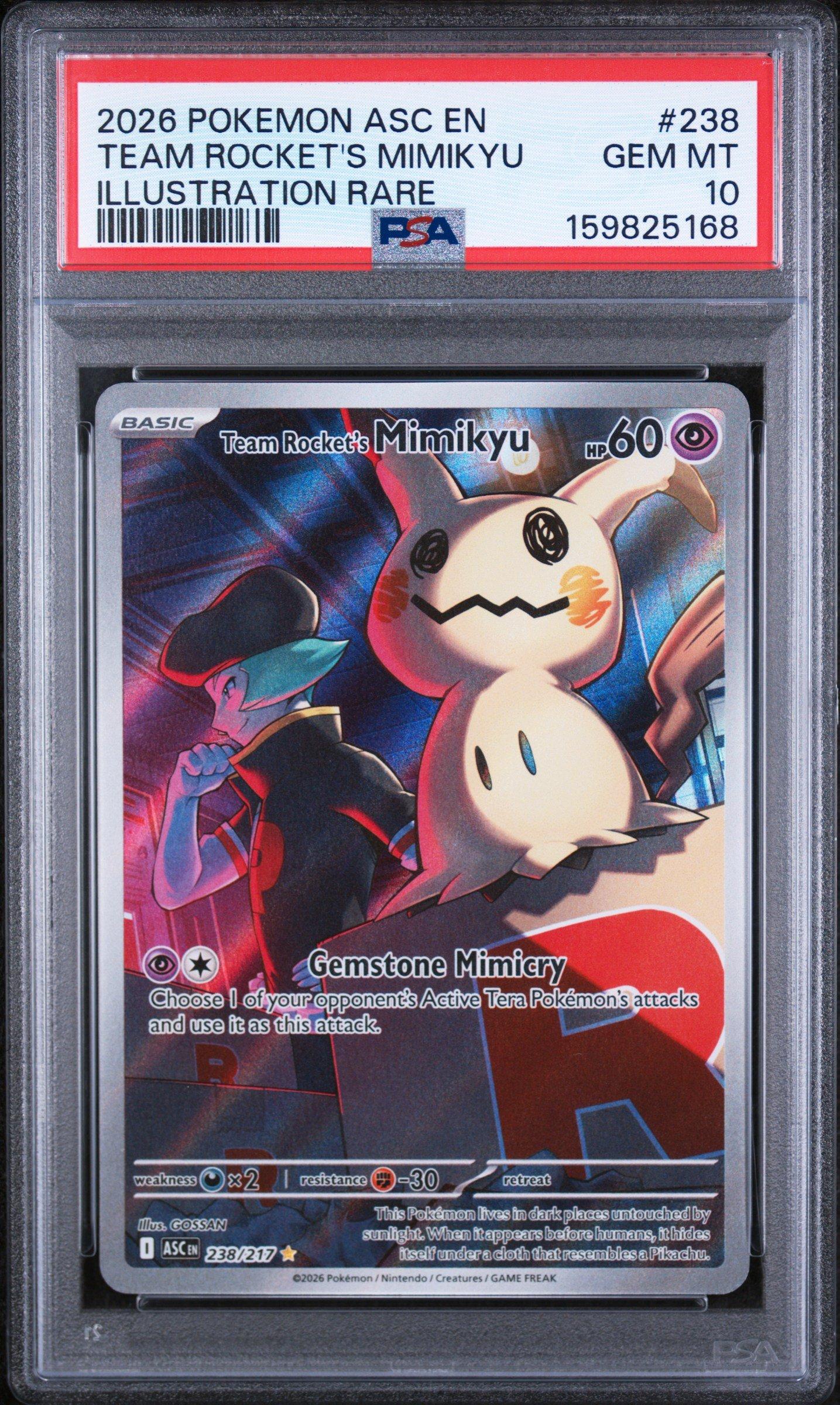 2026 Pokemon Asc En-Ascended Heroes 238 Team Rockets Mimikyu Illustration Rare PSA 10
