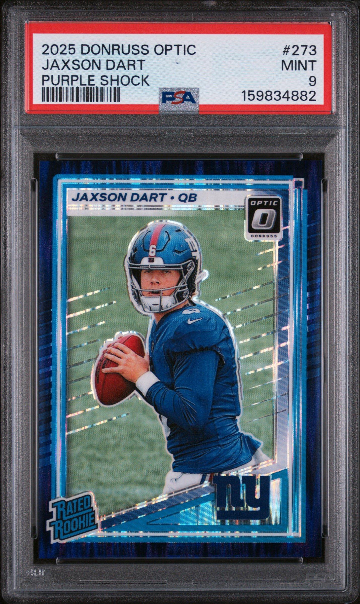 2025 Panini Donruss Optic 273 Jaxson Dart Purple Shock PSA 9