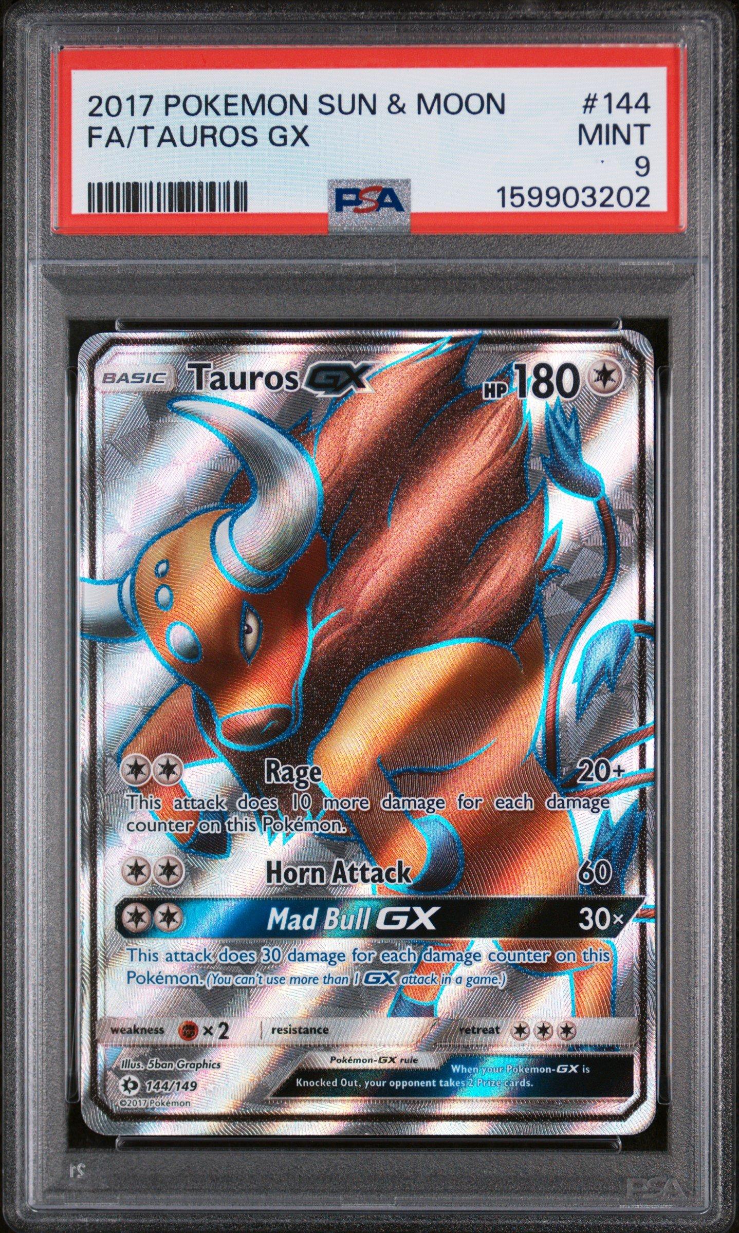 2017 Pokemon Sun & Moon 144 Full Art/tauros Gx PSA 9 Graded Card