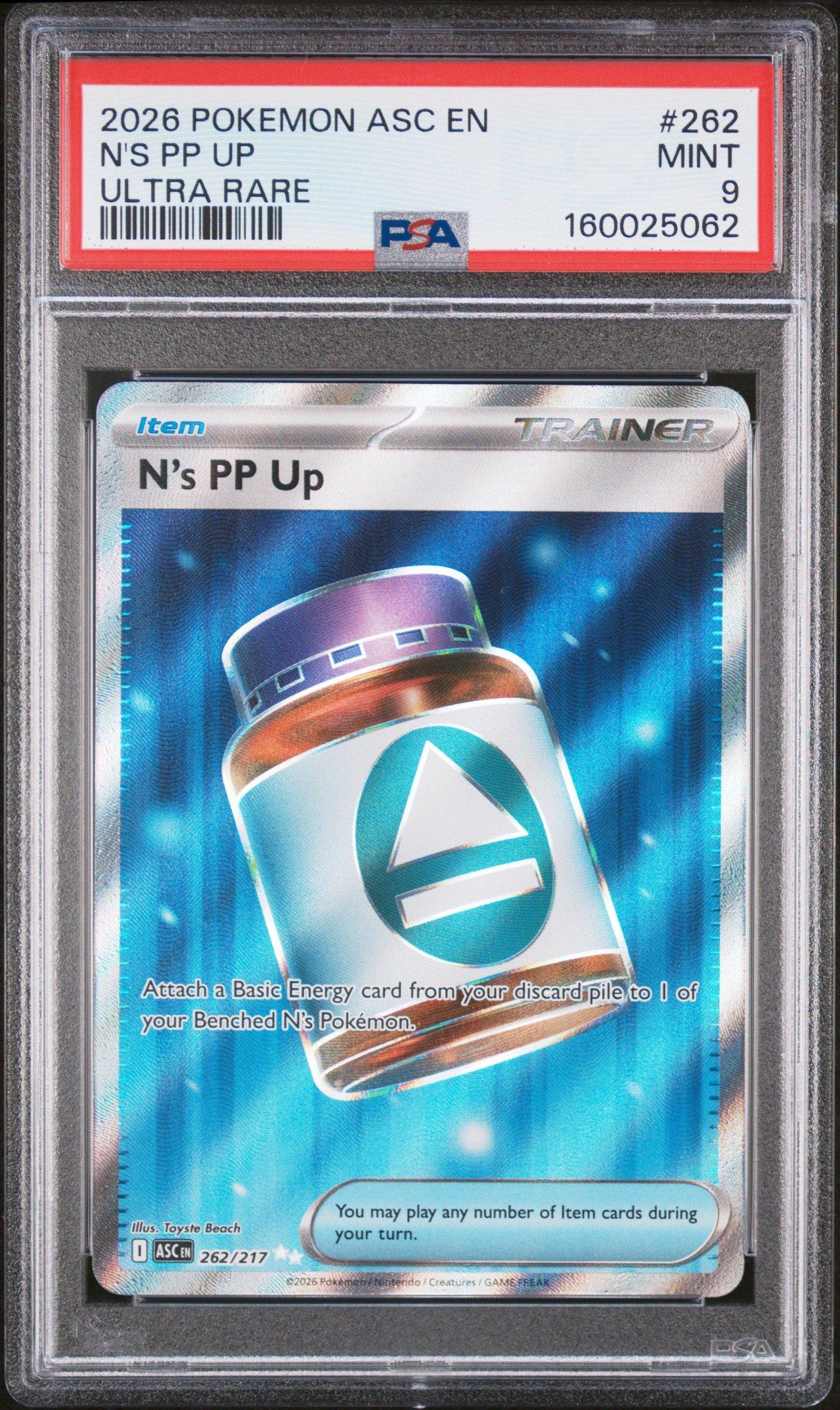 2026 Pokemon Asc En-ascended Heroes 262 N's Pp Up Ultra Rare PSA 9
