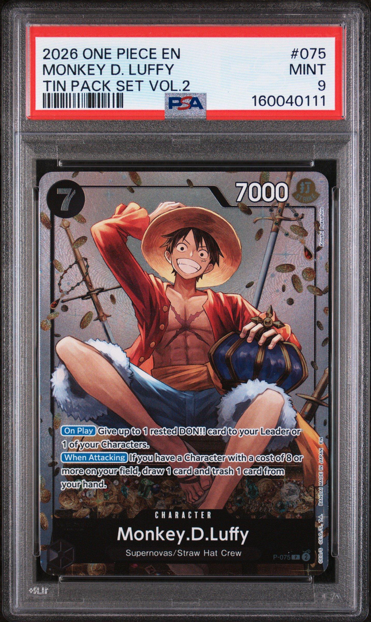2026 One Piece Promos 075 Monkey D. Luffy Tin Pack Set Vol.2 PSA 9