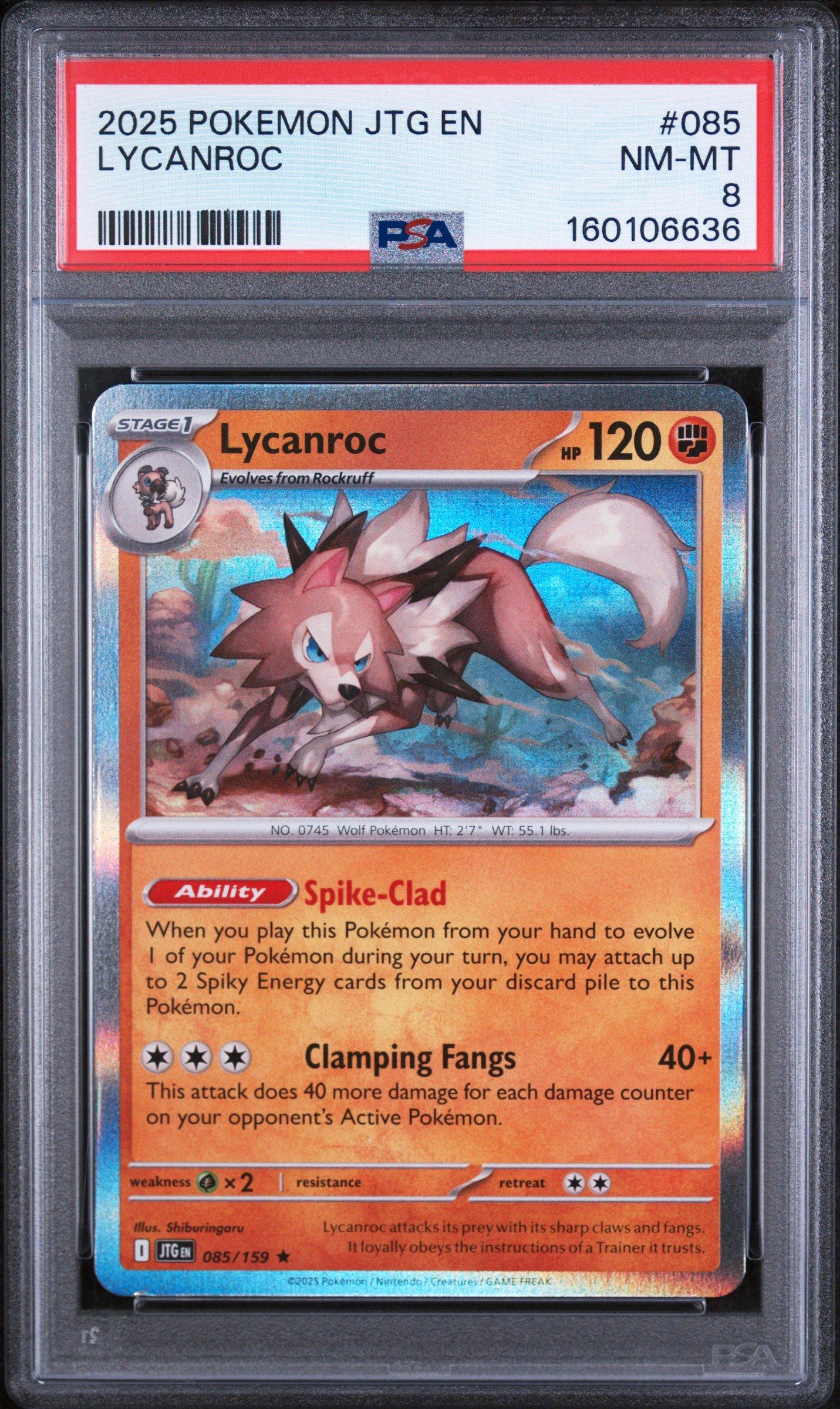 2025 Pokemon Jtg En-journey Together 085 Lycanroc PSA 8 Graded