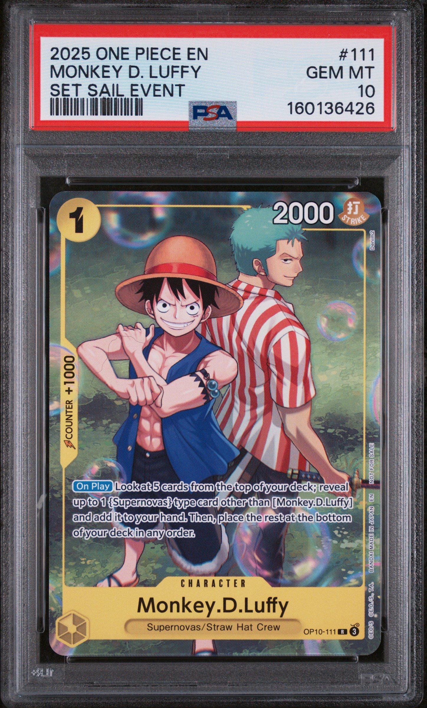 2025 One Piece Promos 111 Monkey D. Luffy Set Sail Event PSA 10