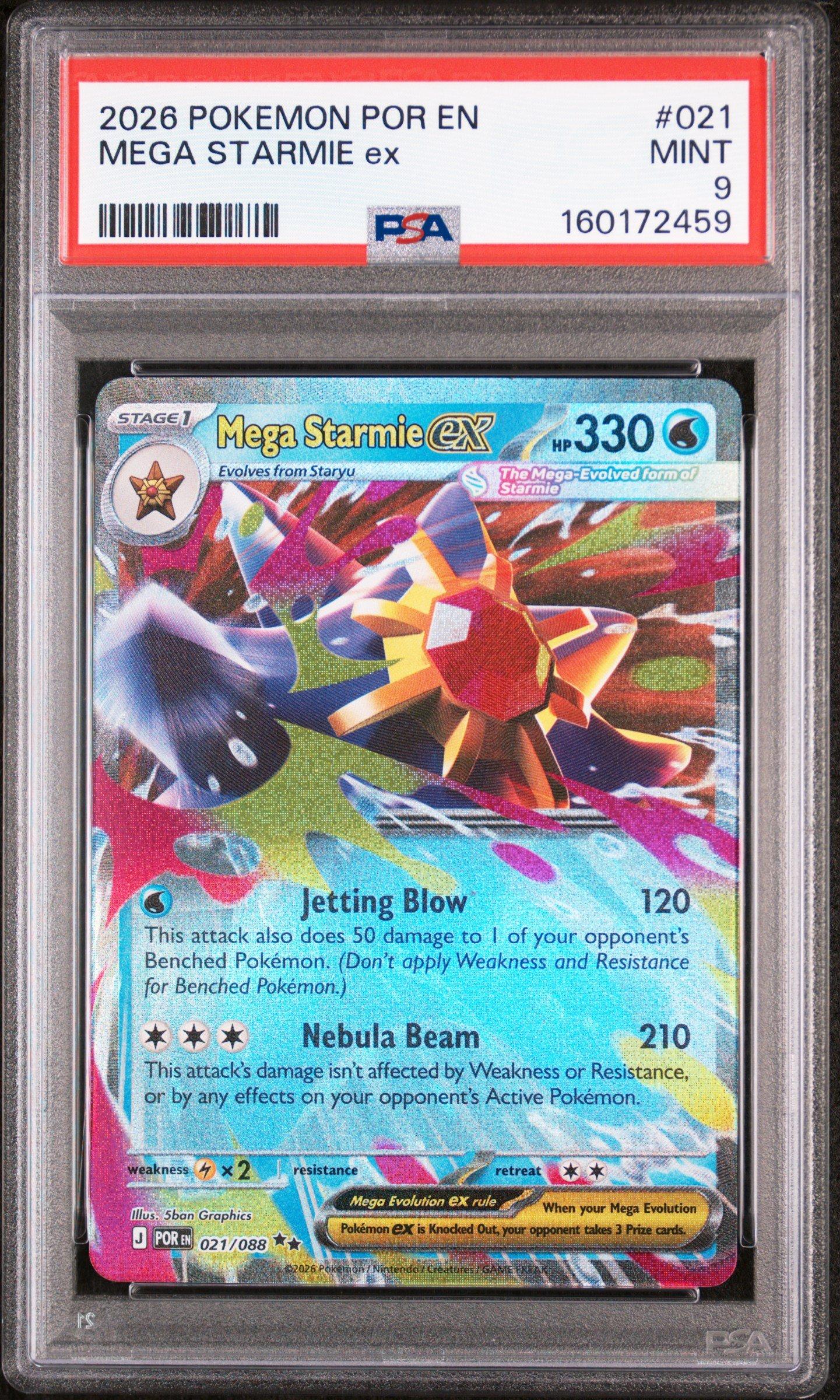 2026 Pokemon Por En-perfect Order 021 Mega Starmie Ex PSA 9 Graded