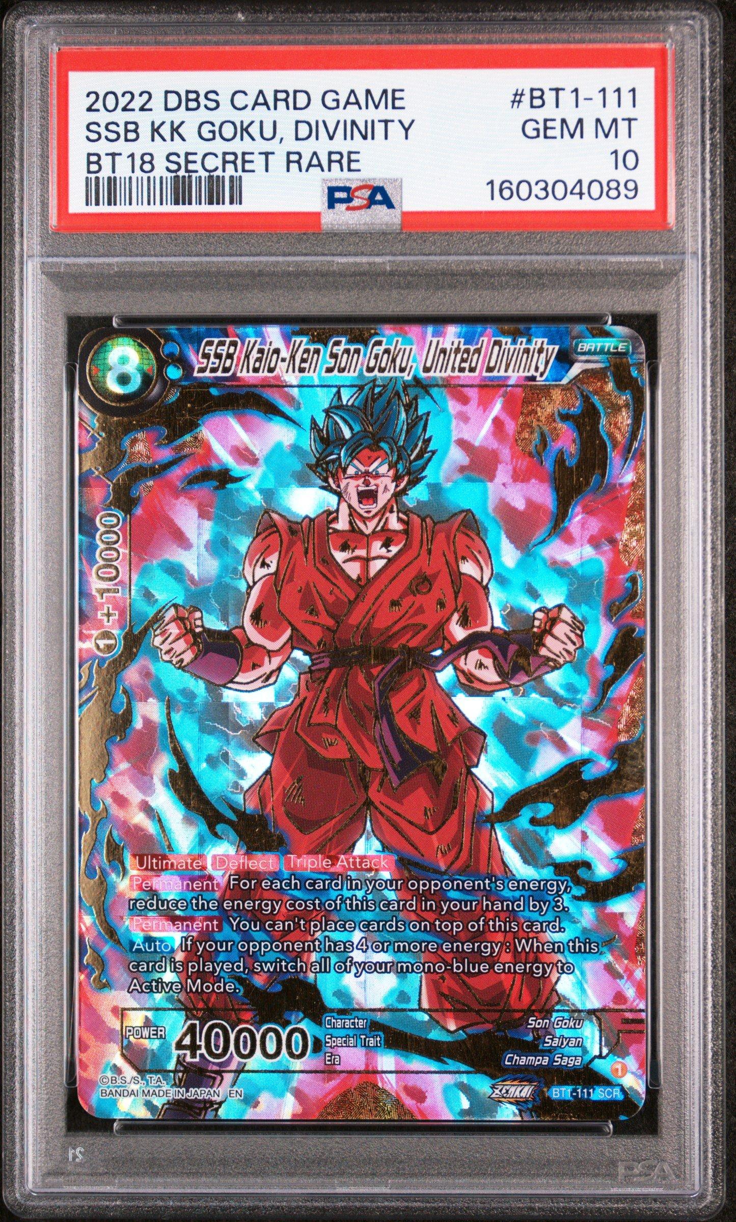dragon ball super card game series 8 2022 18 Dawn Of The Z-legends Bt1-111 Ssb Kaio-ken Son Goku, United Divinity Bt18 Secret Rare PSA 10 Graded Card There are 5 types in total to collect Opening Series 8 MALICIOUS MACHINATIONS!