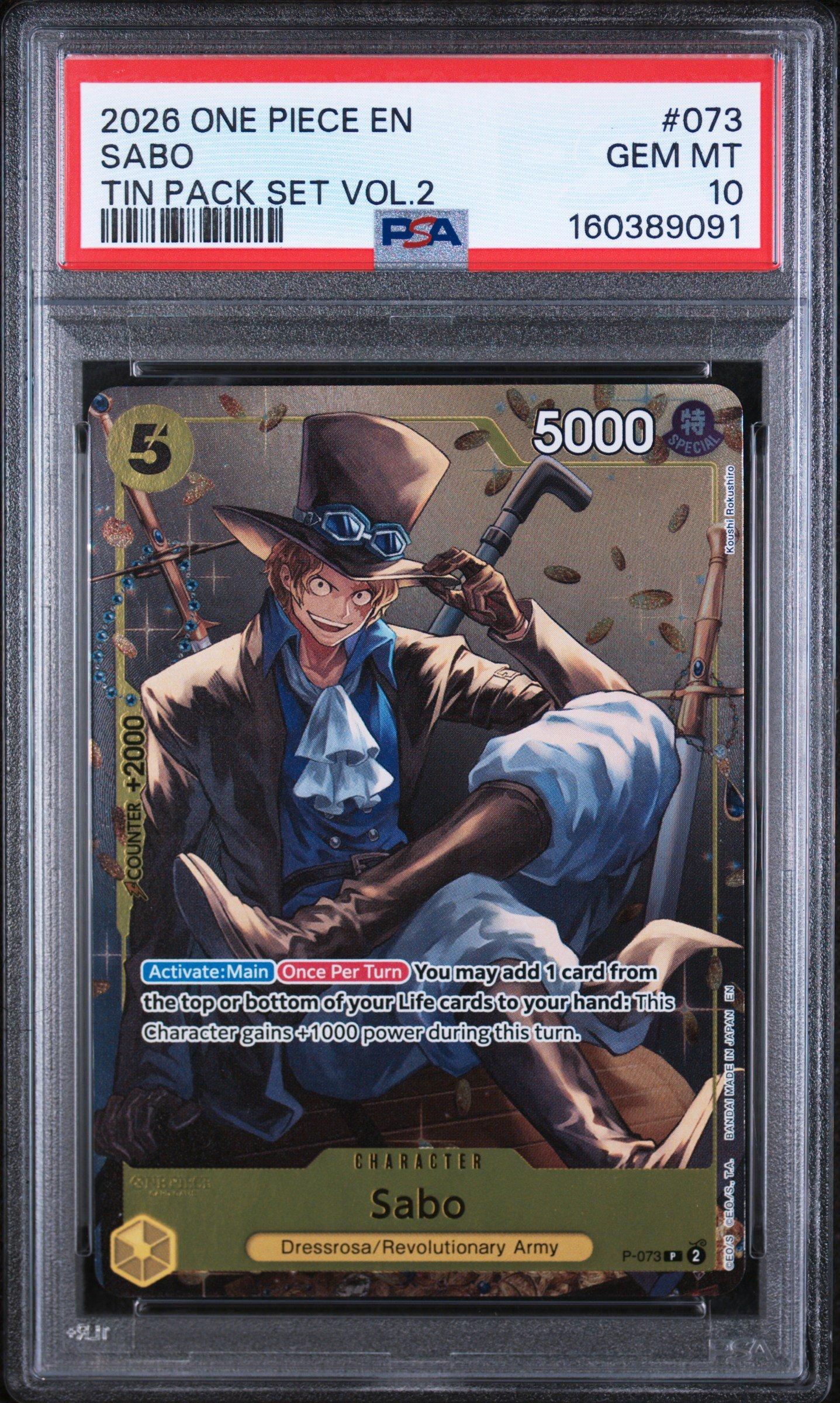 2026 One Piece Promos 073 Sabo Tin Pack Set Vol.2 PSA 10 Graded