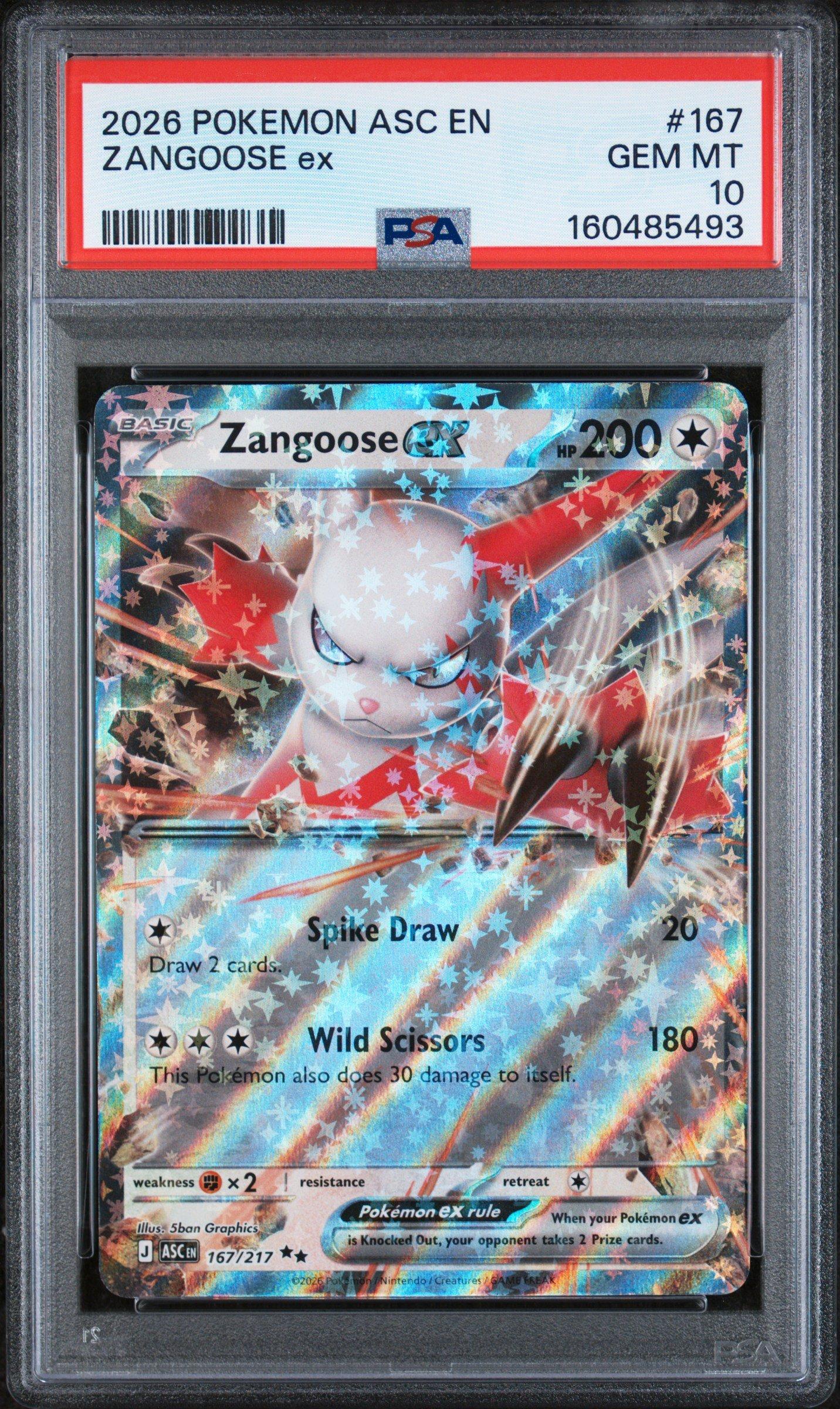 2026 Pokemon Asc En-ascended Heroes 167 Zangoose Ex PSA 10 Graded