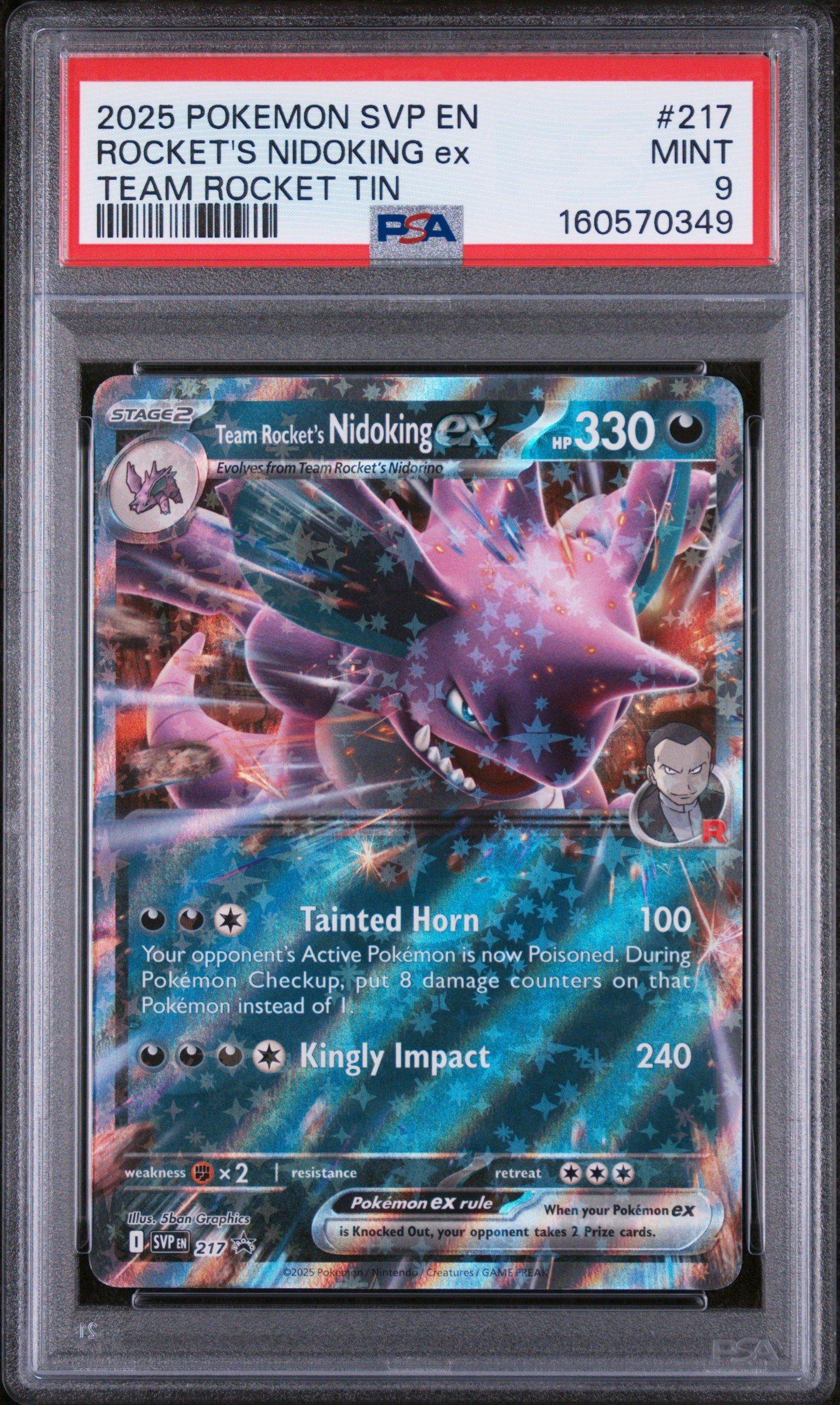 pokémon trading card game: team rocket tin - nidoking TCG: Encased in a durable acrylic holder to highlight the vibrant artwork of this fan Pokémon TCG: Team Rocket Tin