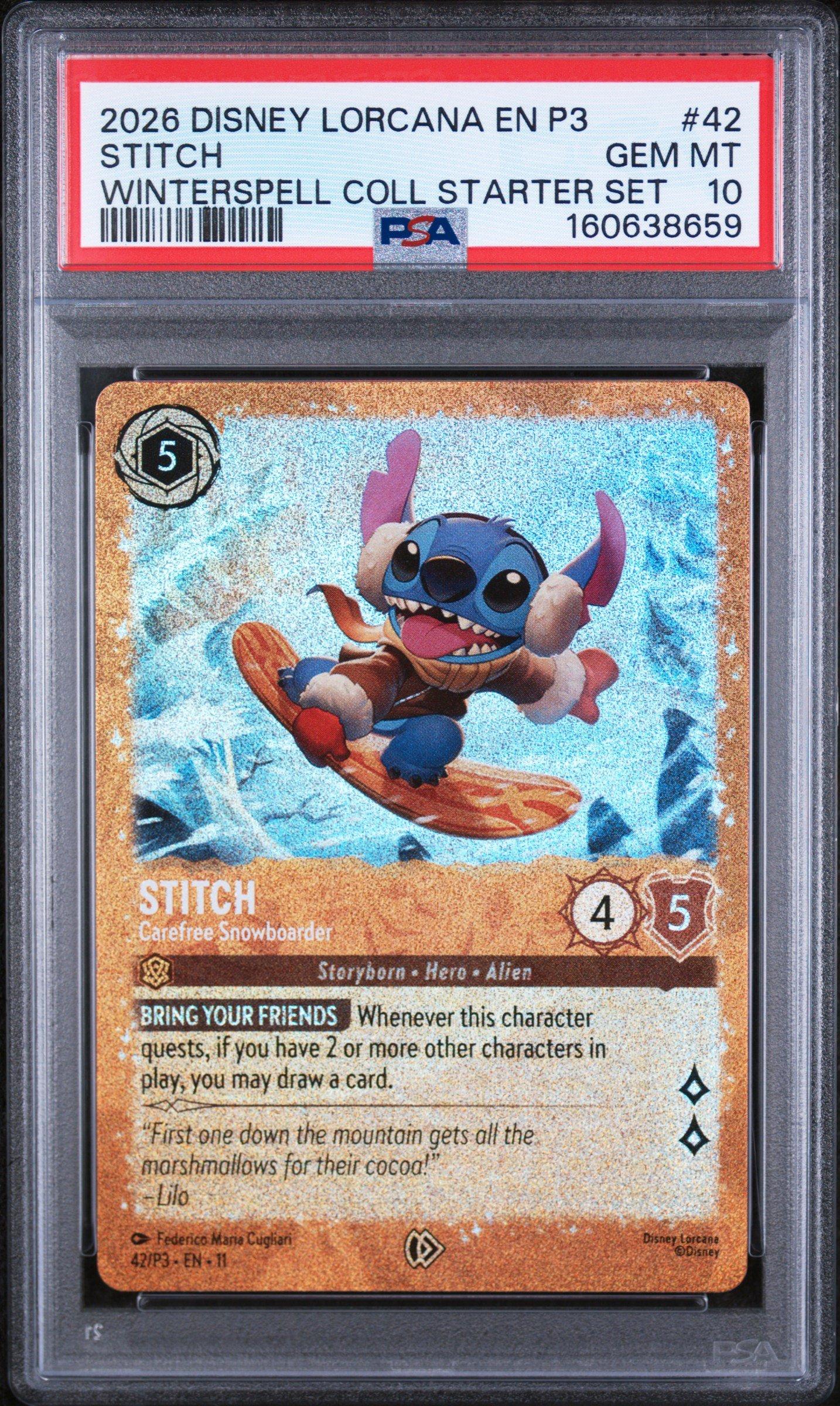 Disney Lorcana スティッチ D100 PSA 9 2026 Disney Lorcana En P3-promo 42 Stitch - Carefree Snowboarder