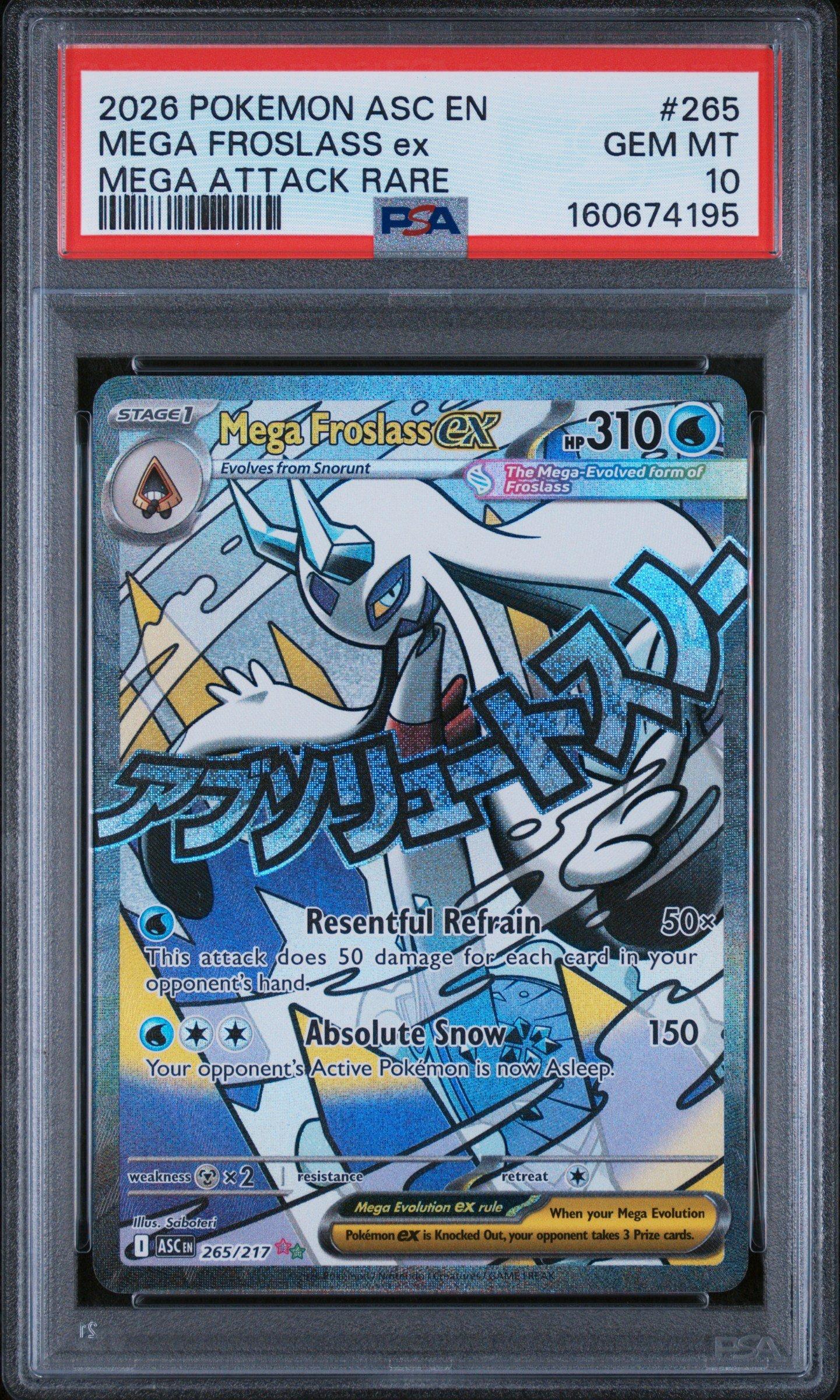 froslass ex pokemon card value 2026 Asc En-ascended Heroes 265 Mega Mega Attack Rare PSA 10 Graded flip a coin Froslass ex - 003/182 Ultra