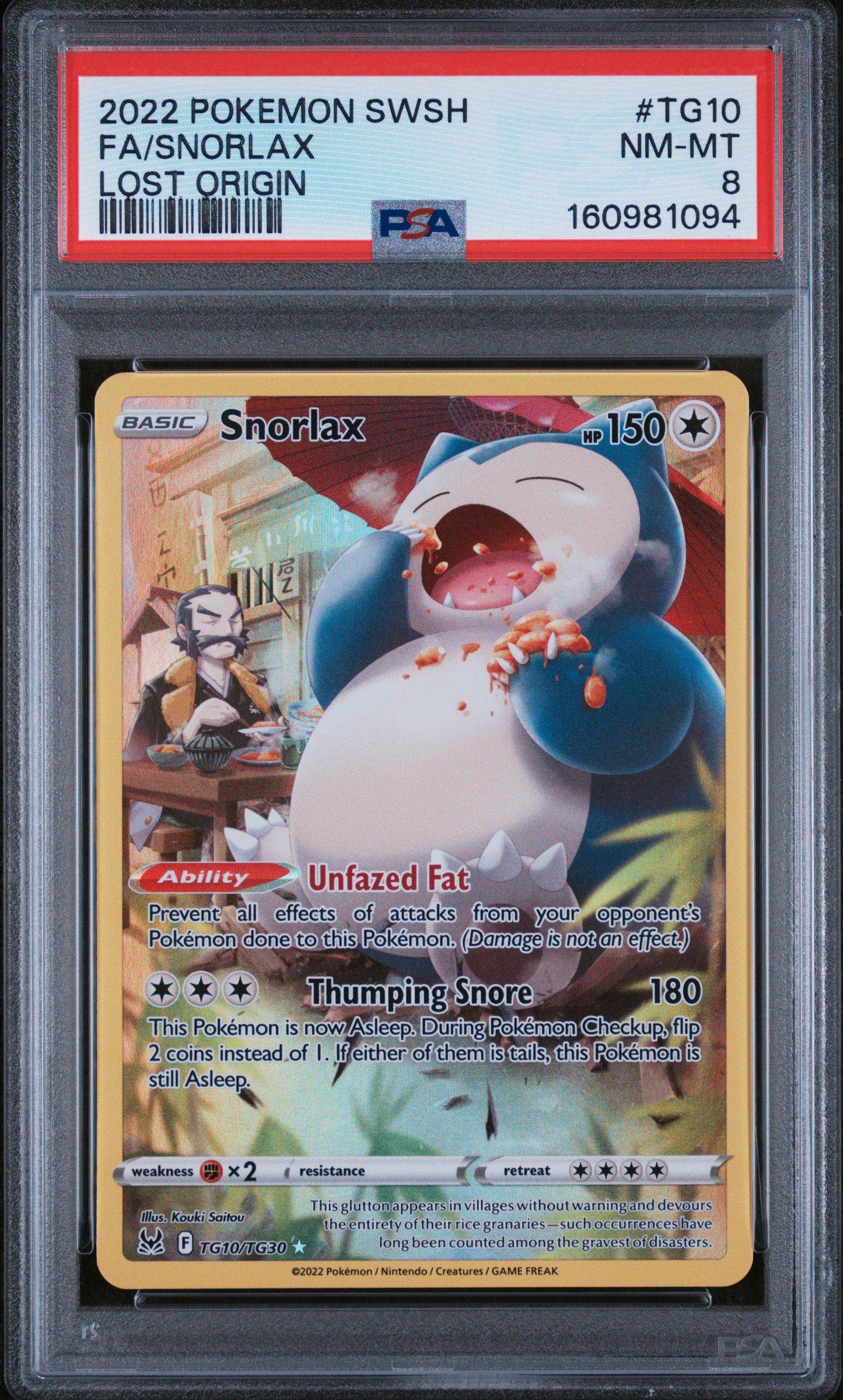 2022 Pokemon Sword & Shield Lost Origin Tg10 Full Art/snorlax PSA