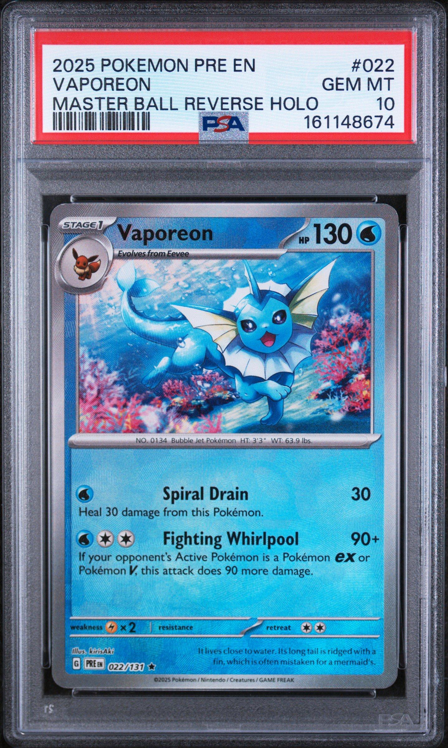 2025 Pokemon Pre En-prismatic Evolutions 022 Vaporeon Master Ball