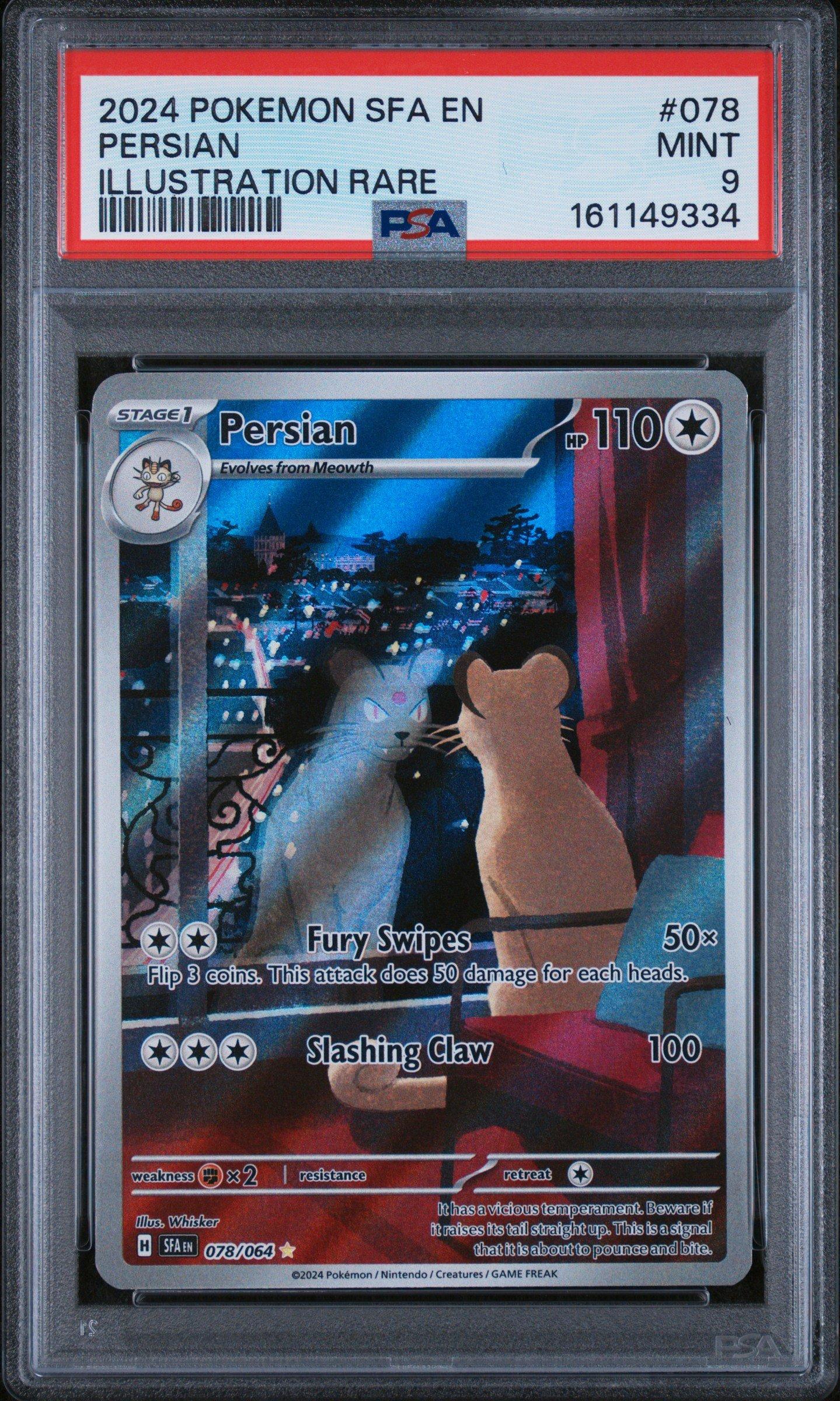 persian full art pokemon card Night Wanderer Rare Japanese #075 PSA 7 Colorless Rule Persian 053/165 & Meowth -