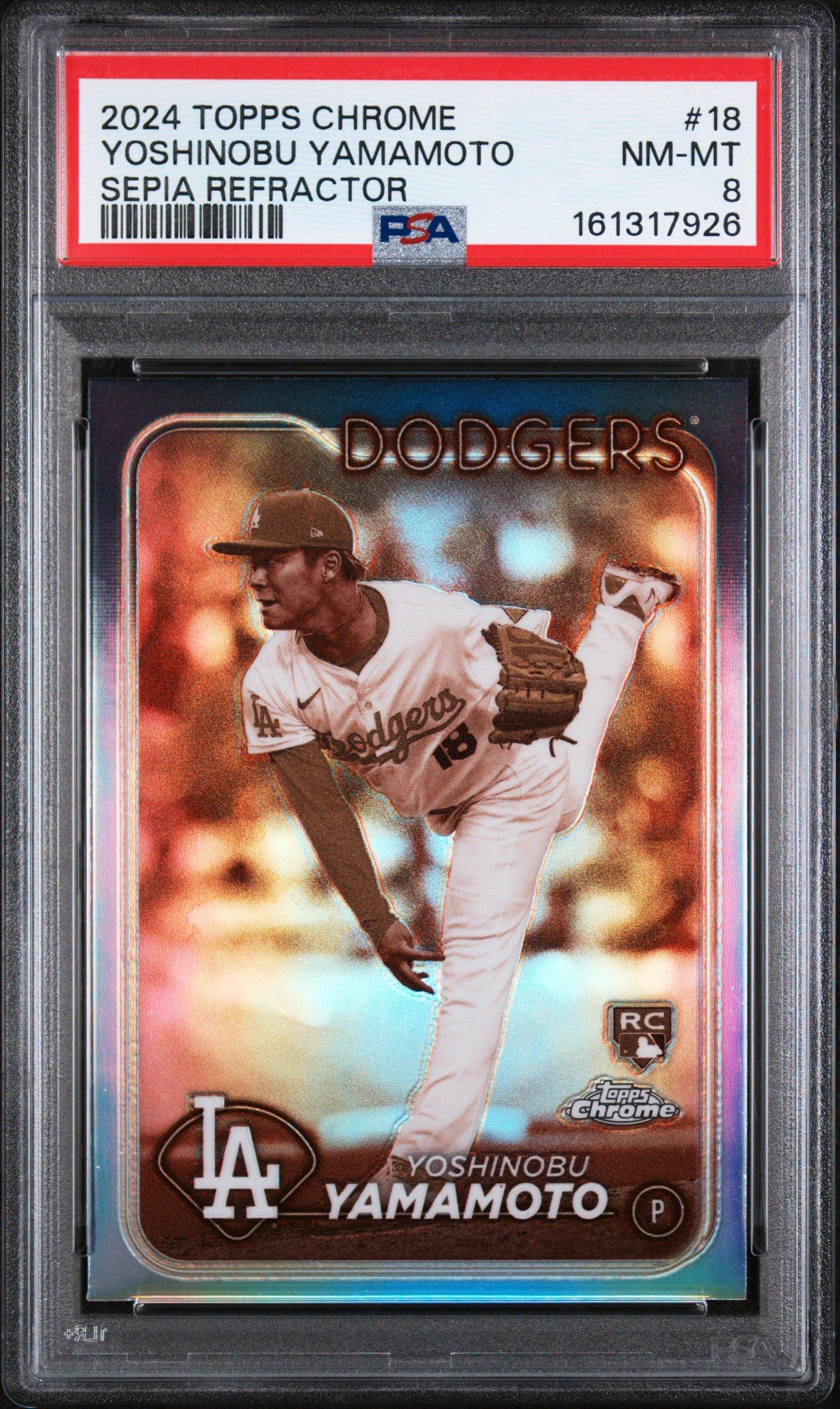 2024 Topps Chrome 18 Yoshinobu Yamamoto Sepia Refractor PSA 8