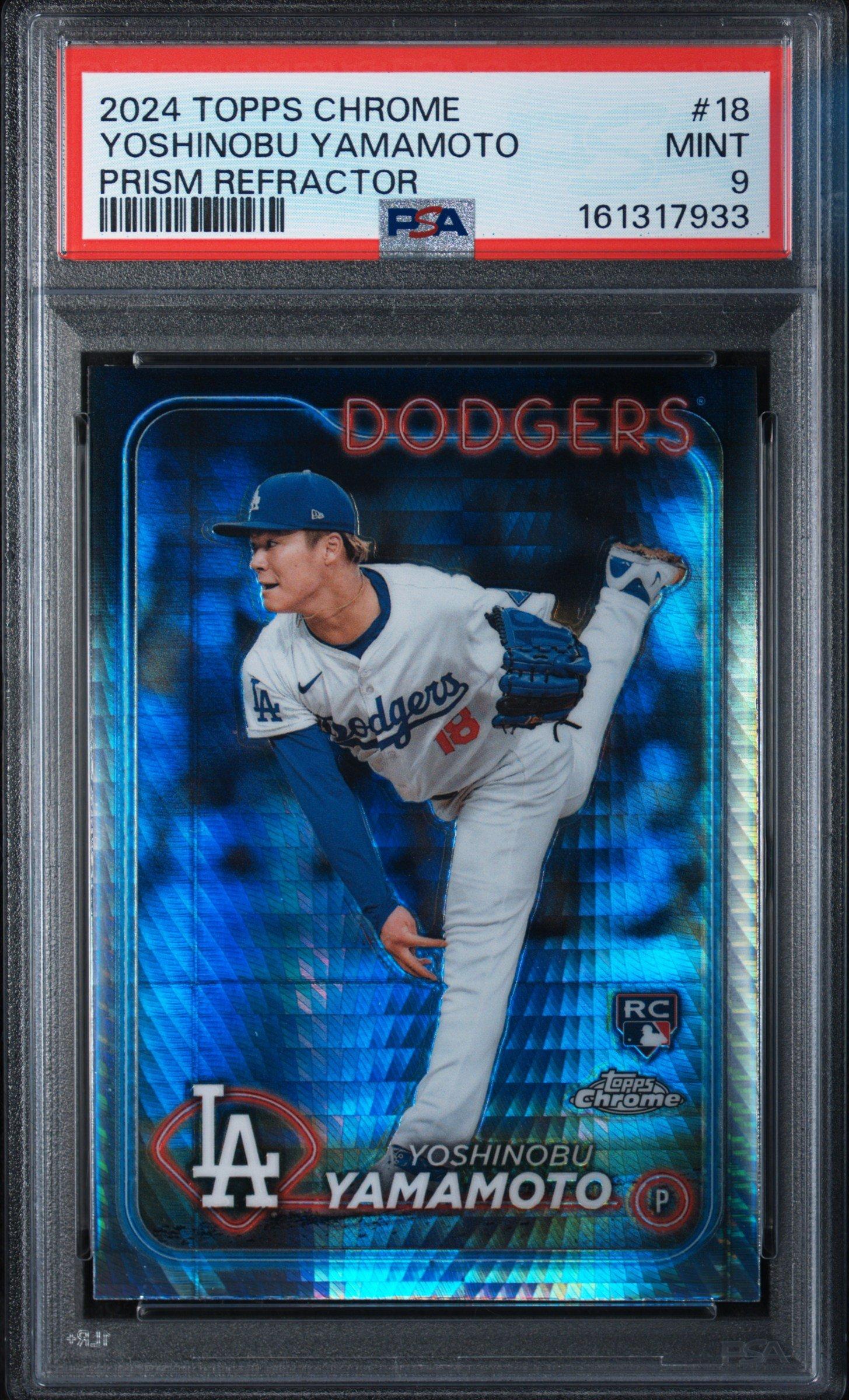 2024 Topps Chrome 18 Yoshinobu Yamamoto Prism Refractor PSA 9