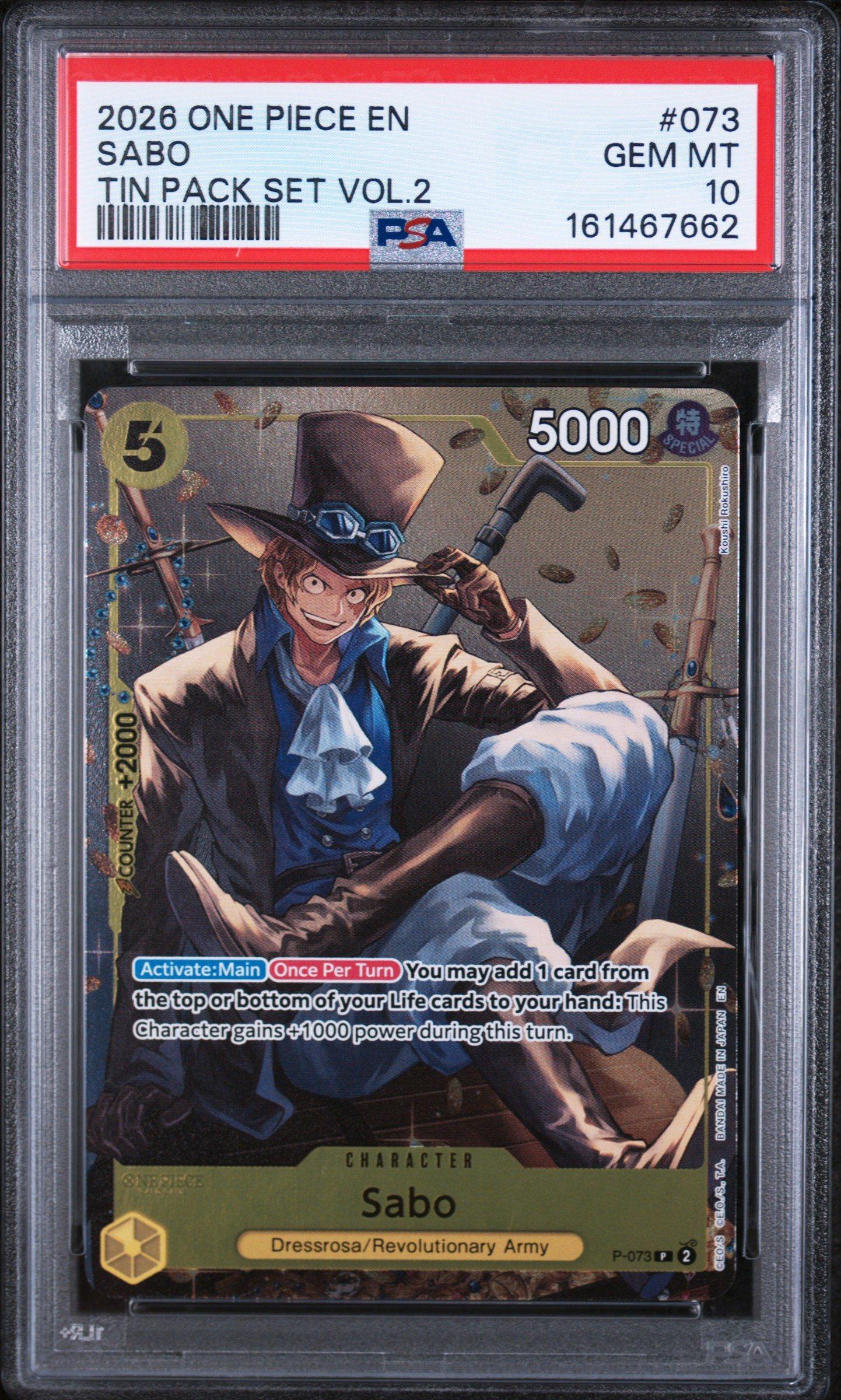 2026 One Piece Promos 073 Sabo Tin Pack Set Vol.2 PSA 10 Graded