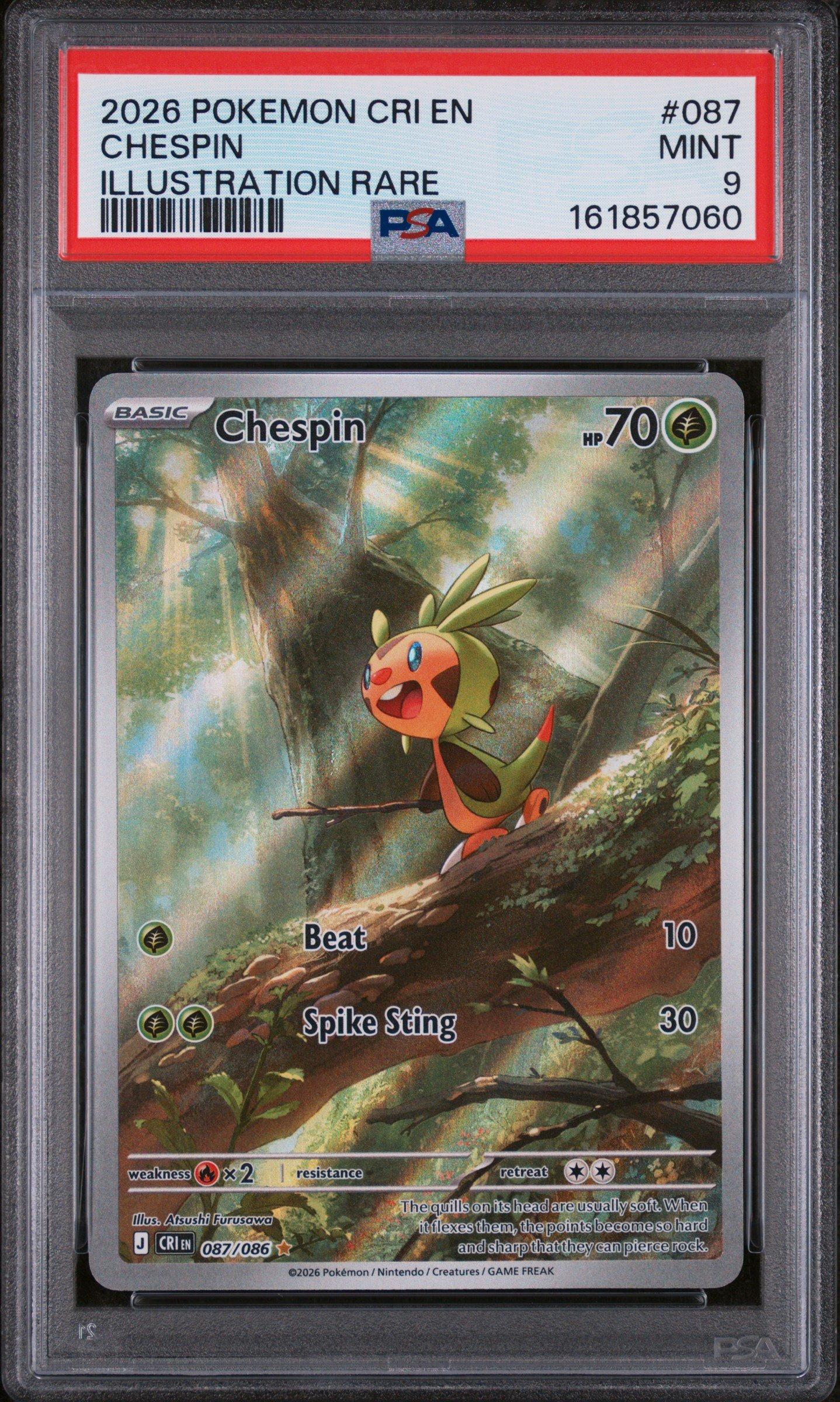 2026 Pokemon Cri En-chaos Rising 087 Chespin Illustration Rare PSA