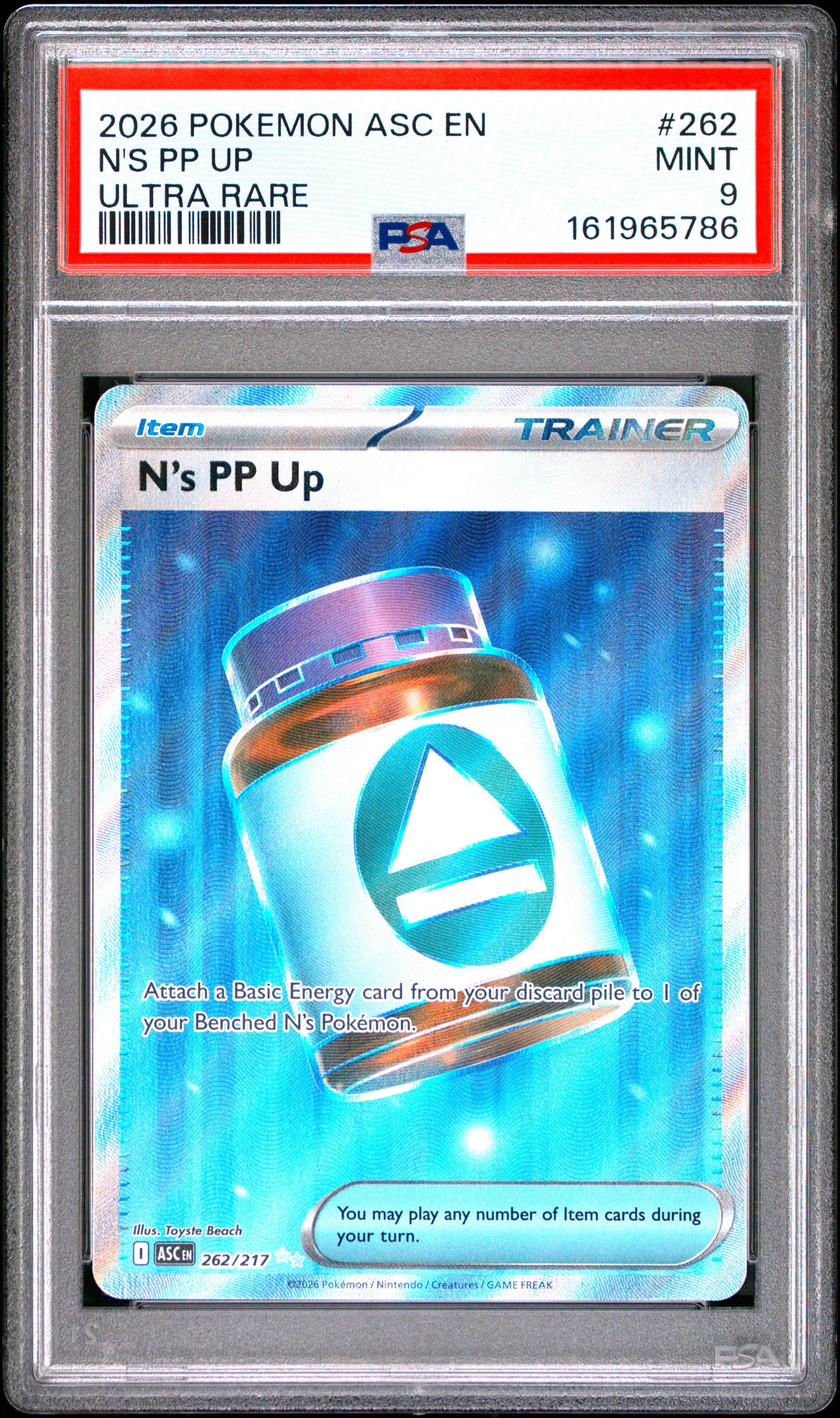 2026 Pokemon Asc En-ascended Heroes 262 N's Pp Up Ultra Rare PSA 9