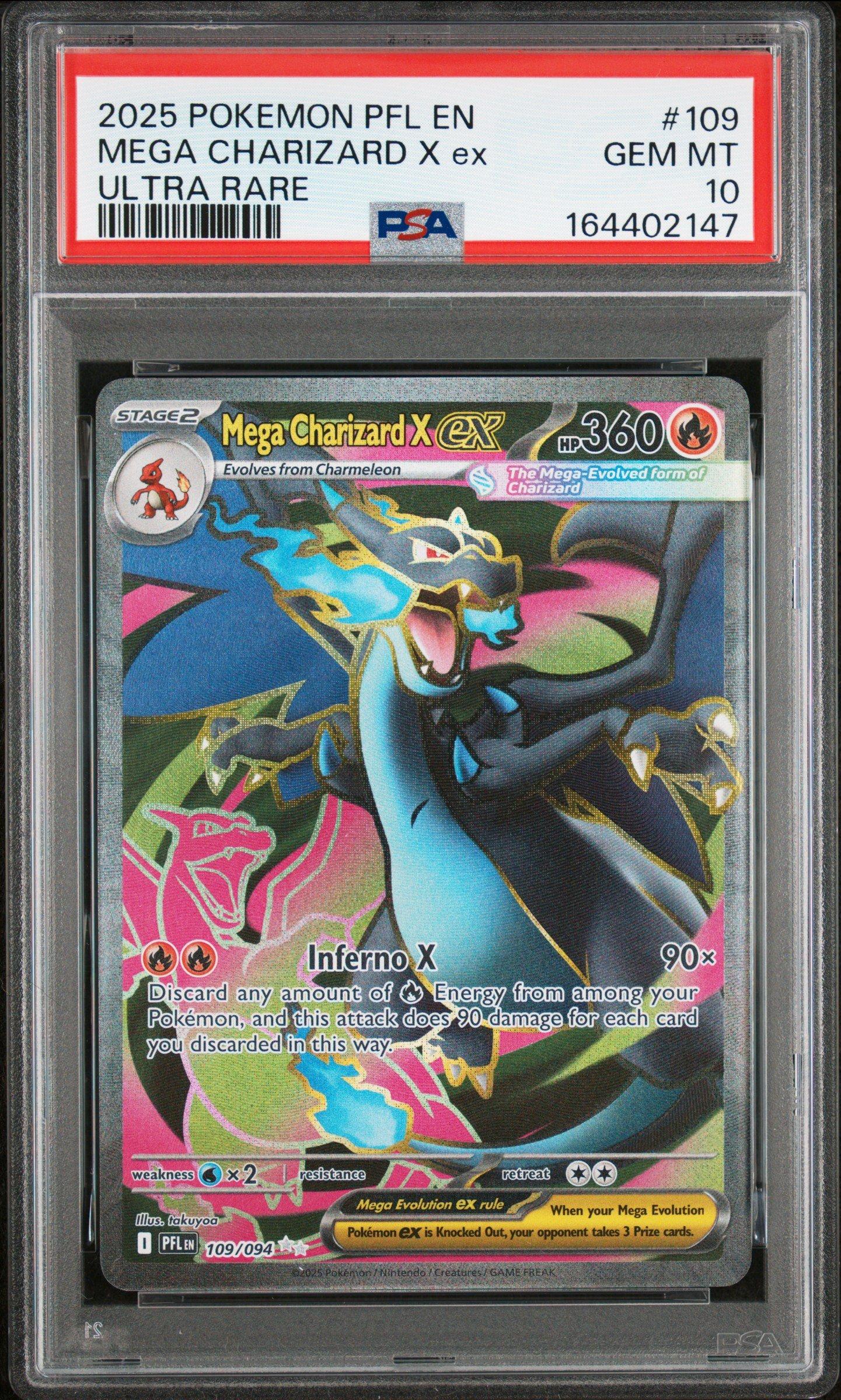 2025 Pokemon Pfl En-Phantasmal Flames 109 Mega Charizard X Ex Ultra Rare PSA 10