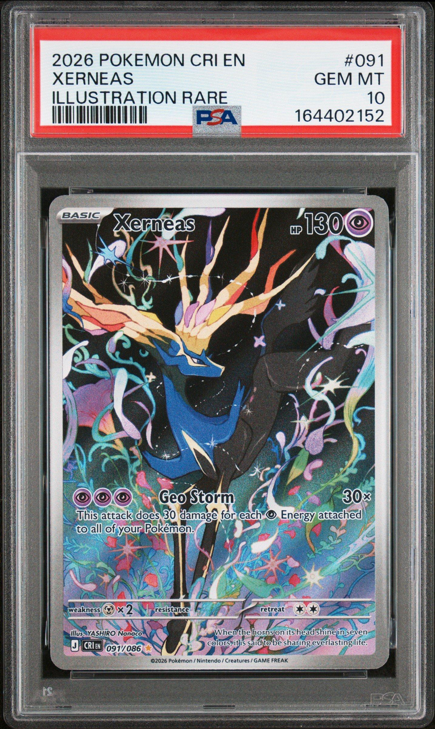 2026 Pokemon Cri En-Chaos Rising 091 Xerneas Illustration Rare PSA 10