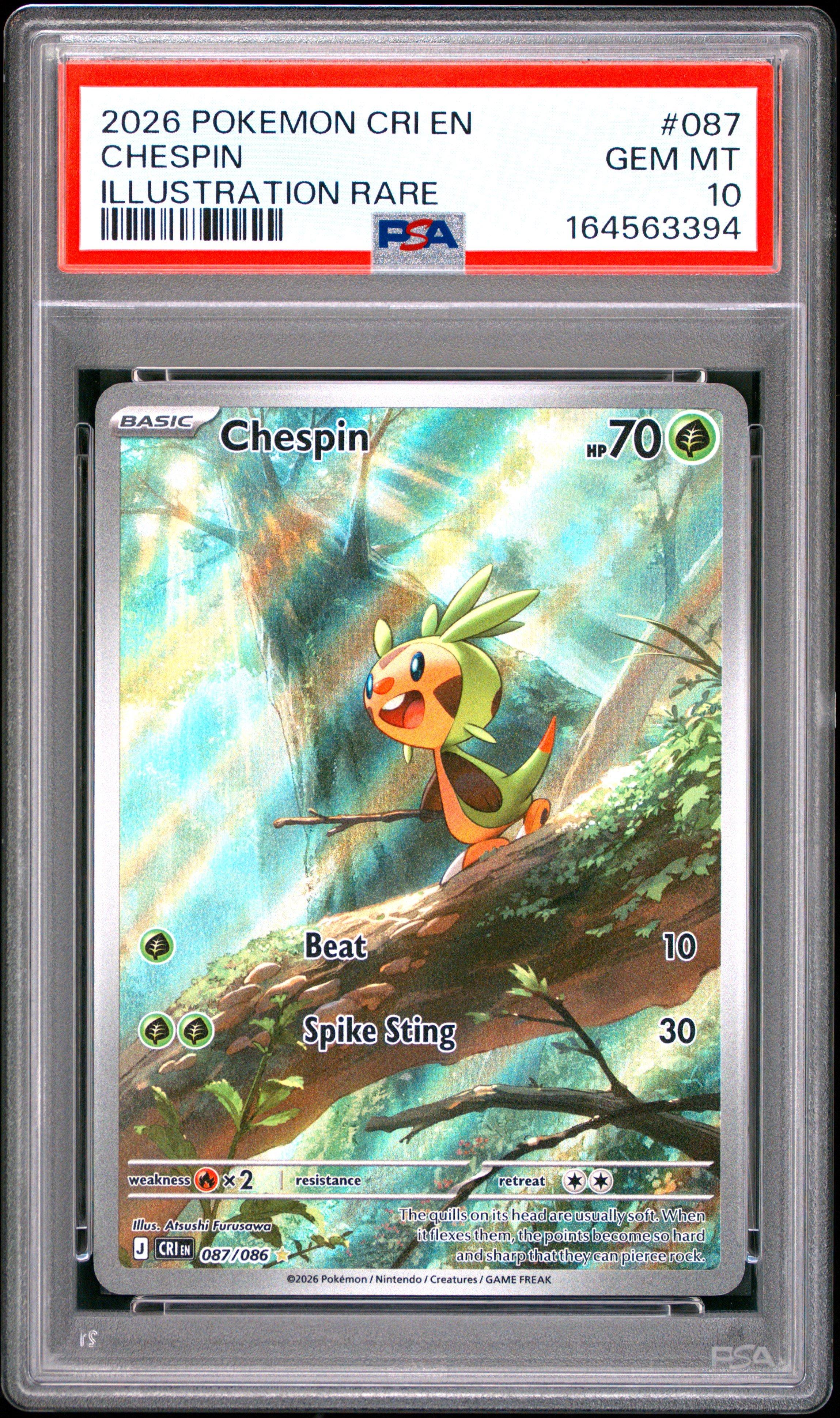 2026 Pokemon Cri En-chaos Rising 087 Chespin Illustration Rare PSA