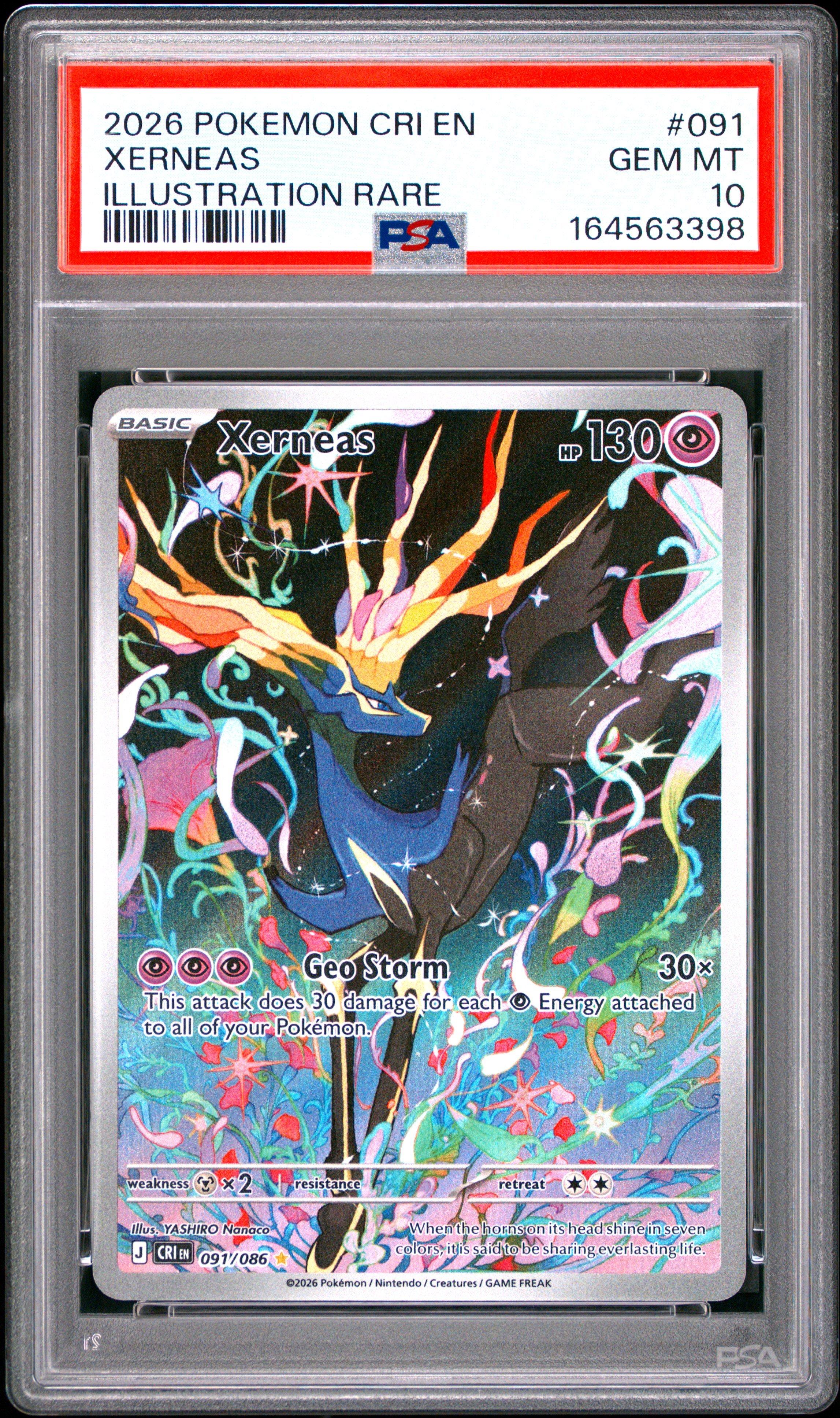 2026 Pokemon Cri En-chaos Rising 091 Xerneas Illustration Rare PSA