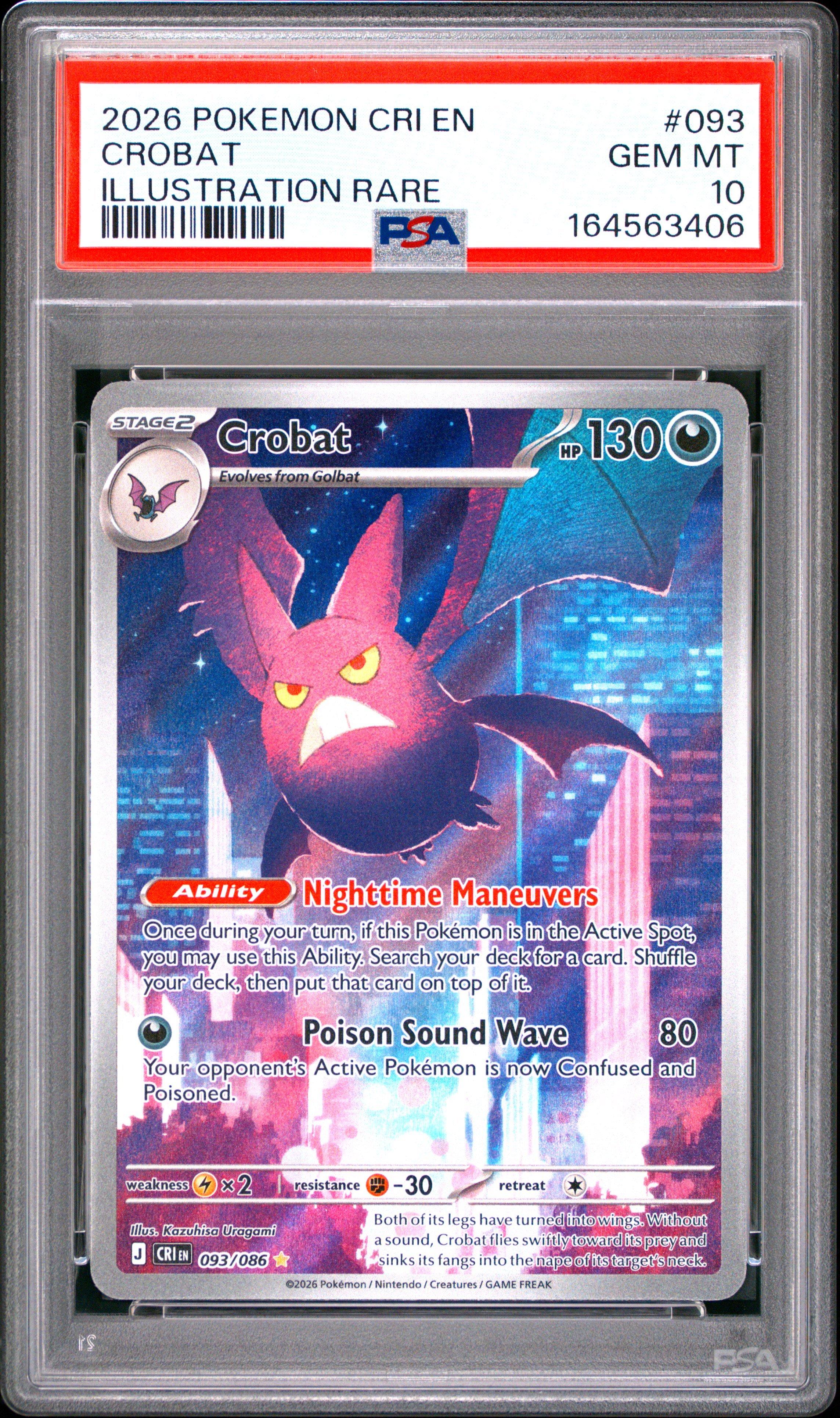 2026 Pokemon Cri En-chaos Rising 093 Crobat Illustration Rare PSA