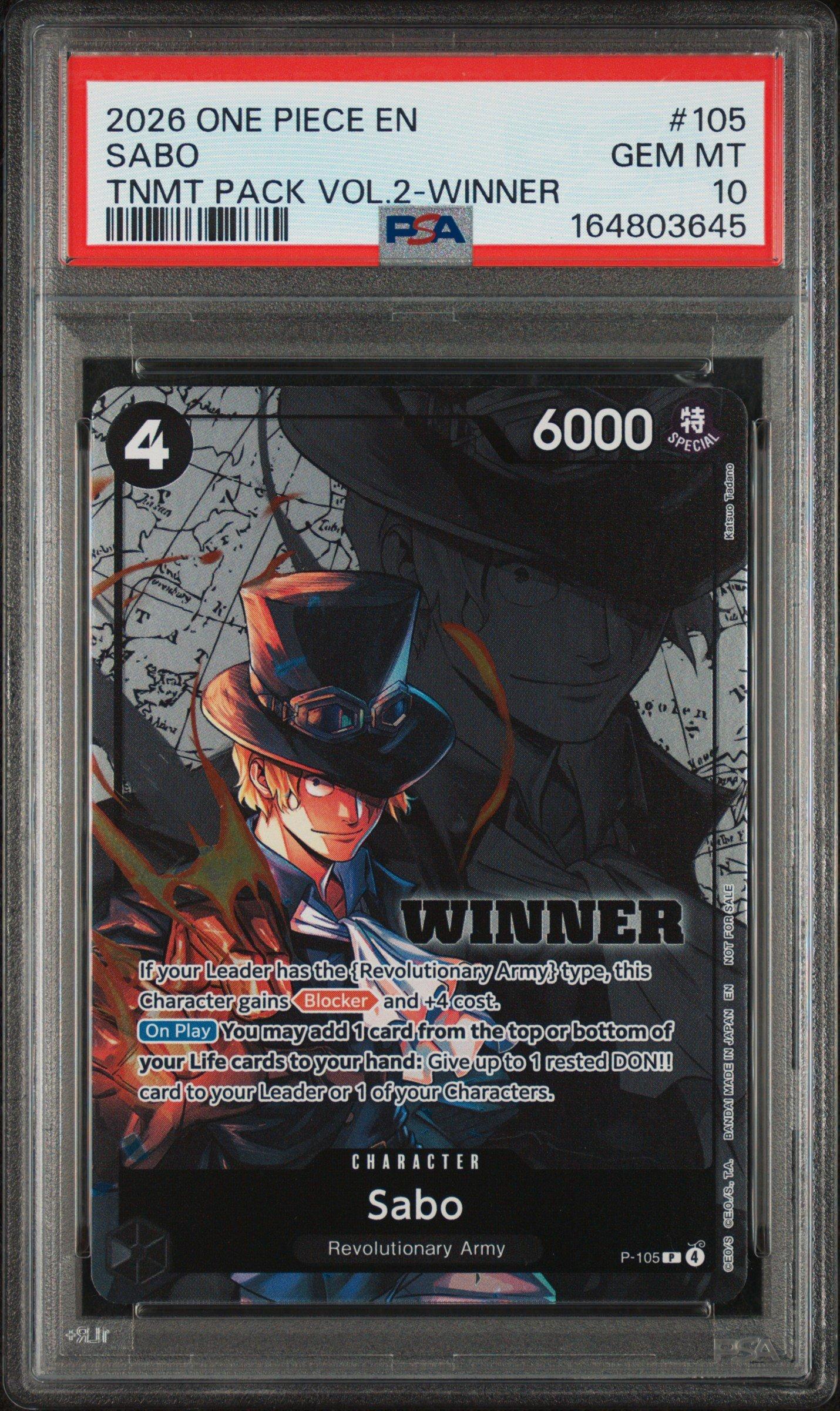 2026 One Piece Tournament Pack Vol.2 105 Sabo Winner PSA 10 Graded