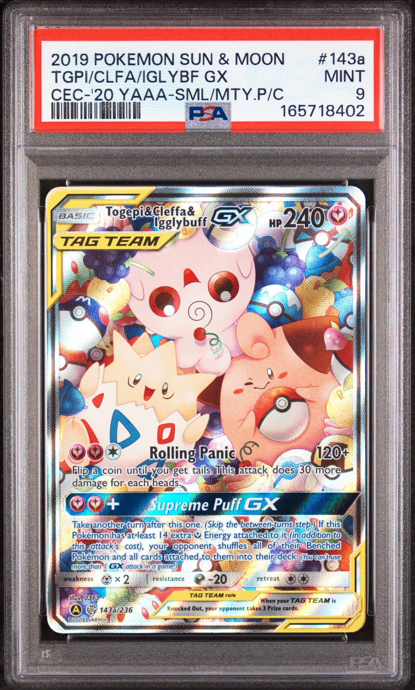 2019 Pokemon Sun & Moon Co#SMic Eclipse 143A Togepi & Cleffa & Igglybuff Gx 2020 Yellow A Alternate Art #SMall But Mighty Premium Collection PSA 9