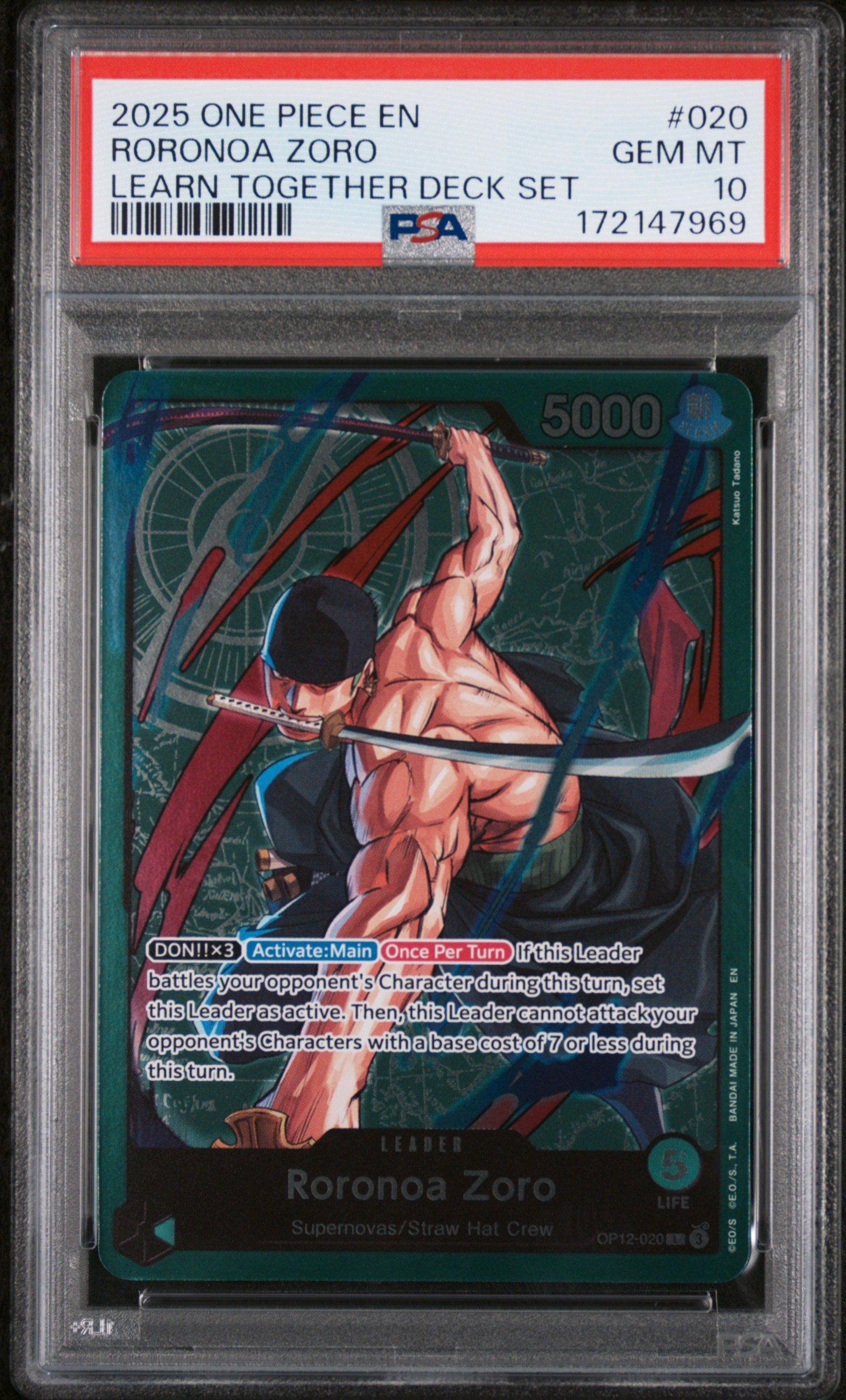 2025 One Piece Learn Together Deck Set 020 Roronoa Zoro PSA 10