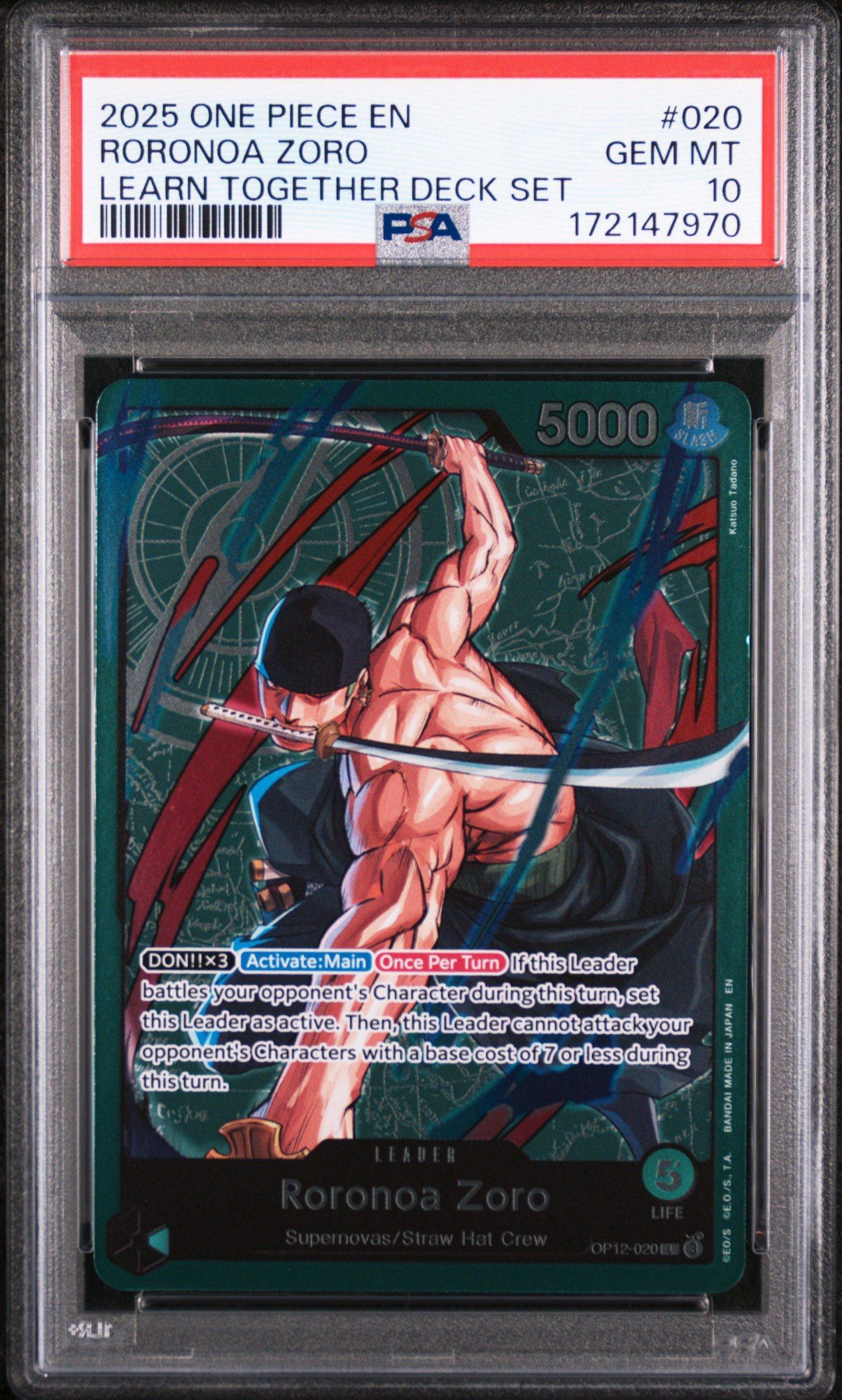2025 One Piece Learn Together Deck Set 020 Roronoa Zoro PSA 10