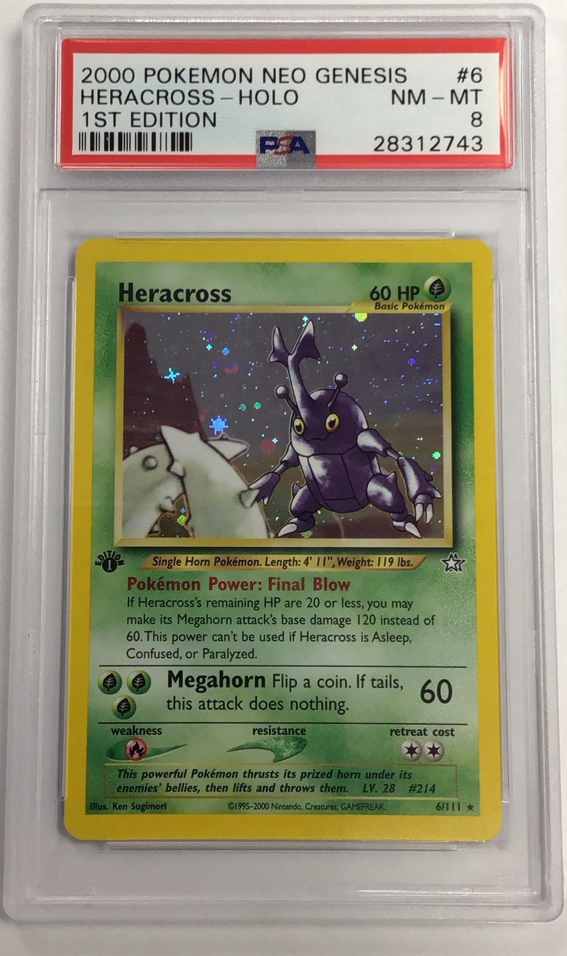2000 Pokemon Neo Genesis 1st Edition 6 Heracross-holo PSA 8 Graded