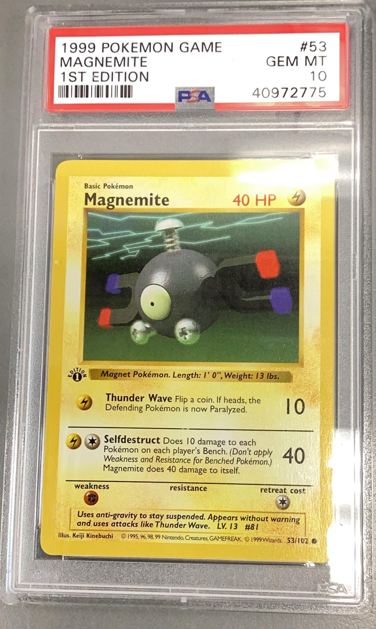 1999 Pokemon Game 53 Magnemite 1st Edition PSA 10 Graded Card