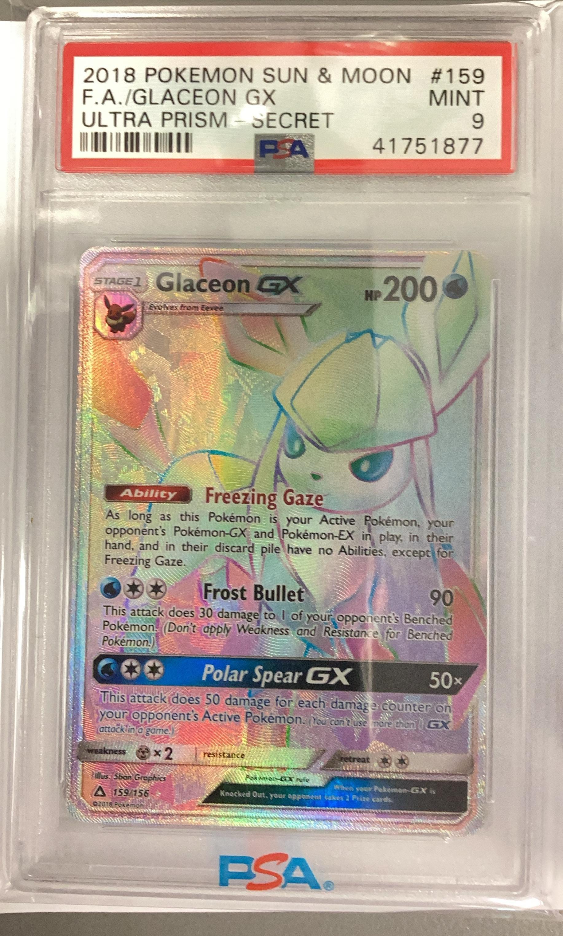 2018 Pokemon Sun & Moon Ultra Prism 159 Full Art/glaceon Gx Secret PSA