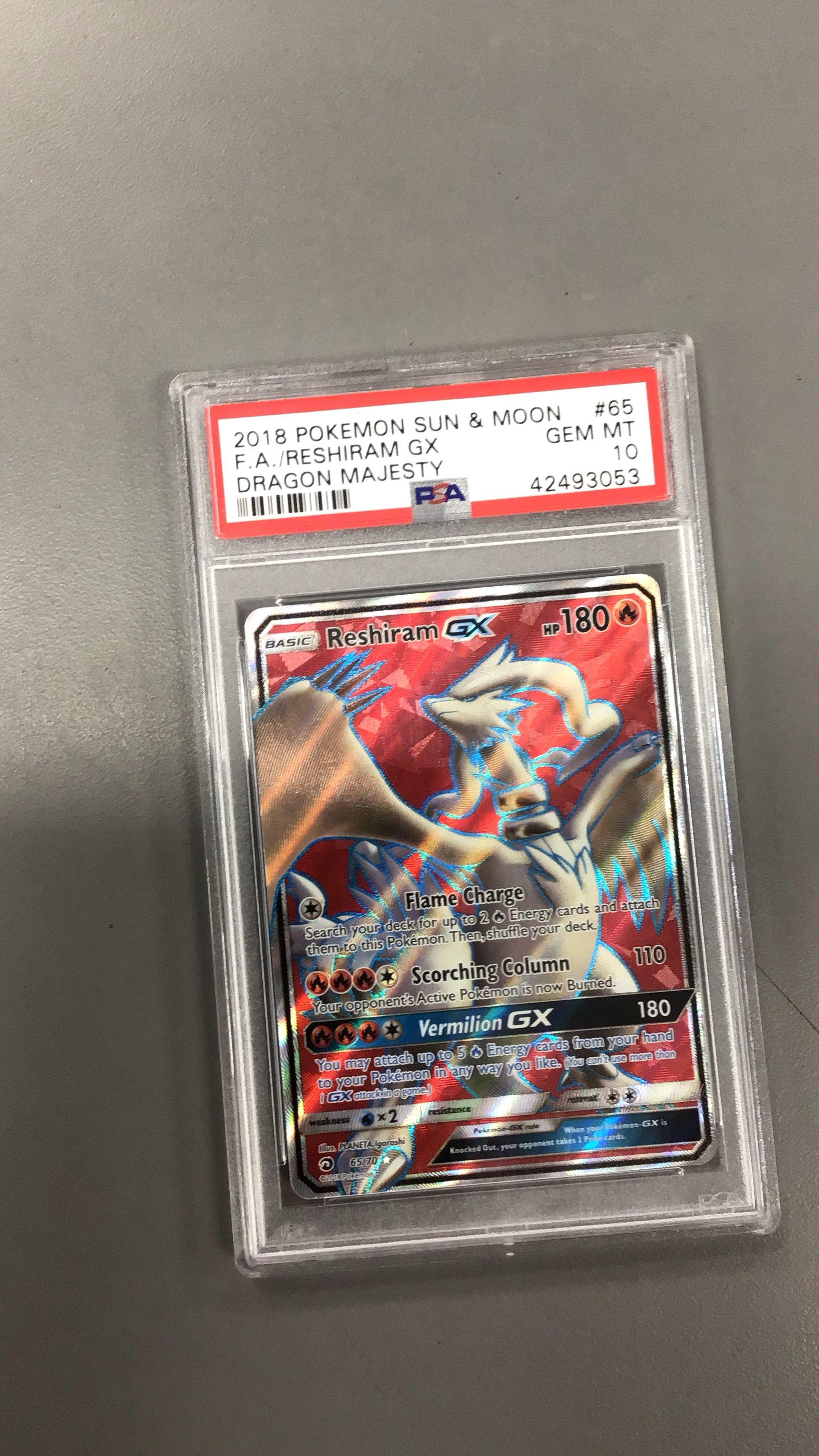 2018 Pokemon Sun & Moon Dragon Majesty 65 Full Art/reshiram Gx PSA