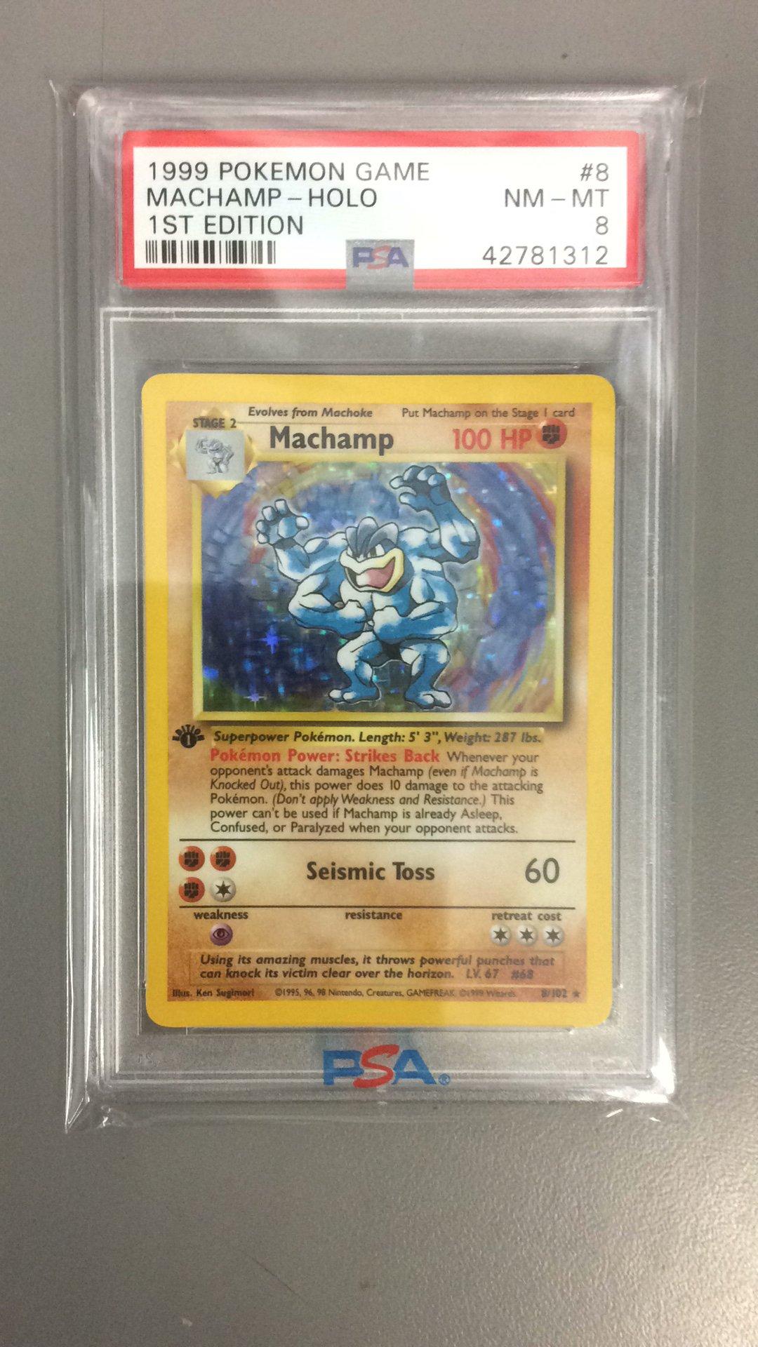 pokemon card machamp first edition Machamp Pokemon Base Set 2-Player CD Starter 1st Edition Cosmos Holo #8 CGC  7.5