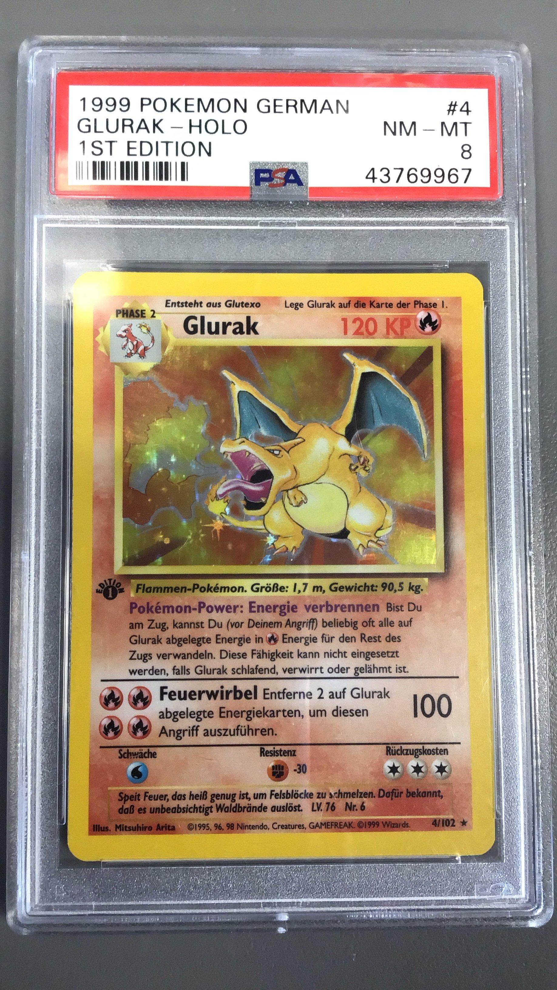 1999 Pokemon German 4 Glurak-holo 1st Edition PSA 8 Graded Card