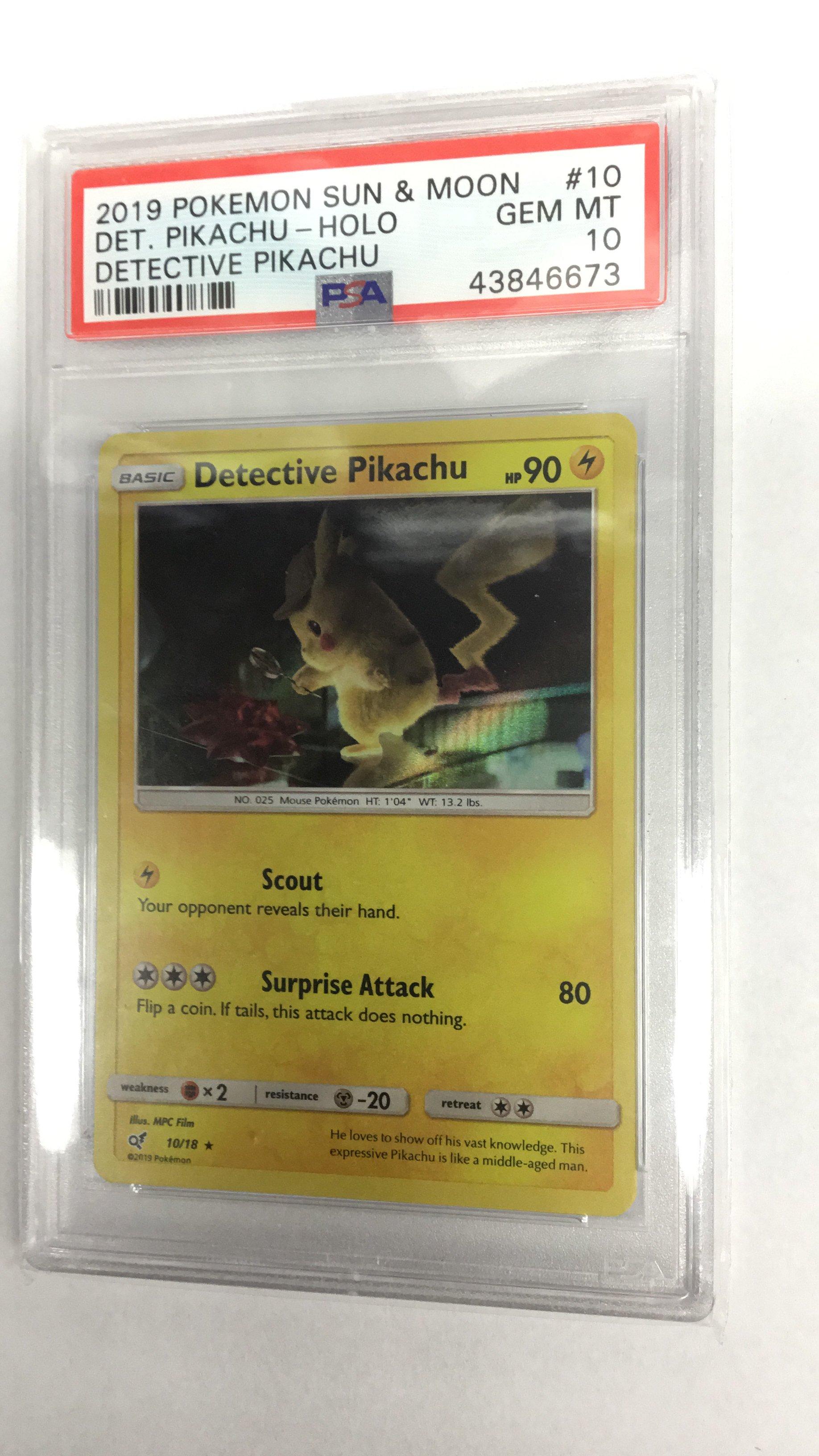 2019 Pokemon Sun & Moon Detective Pikachu 10 Detective Pikachu-holo PSA 10