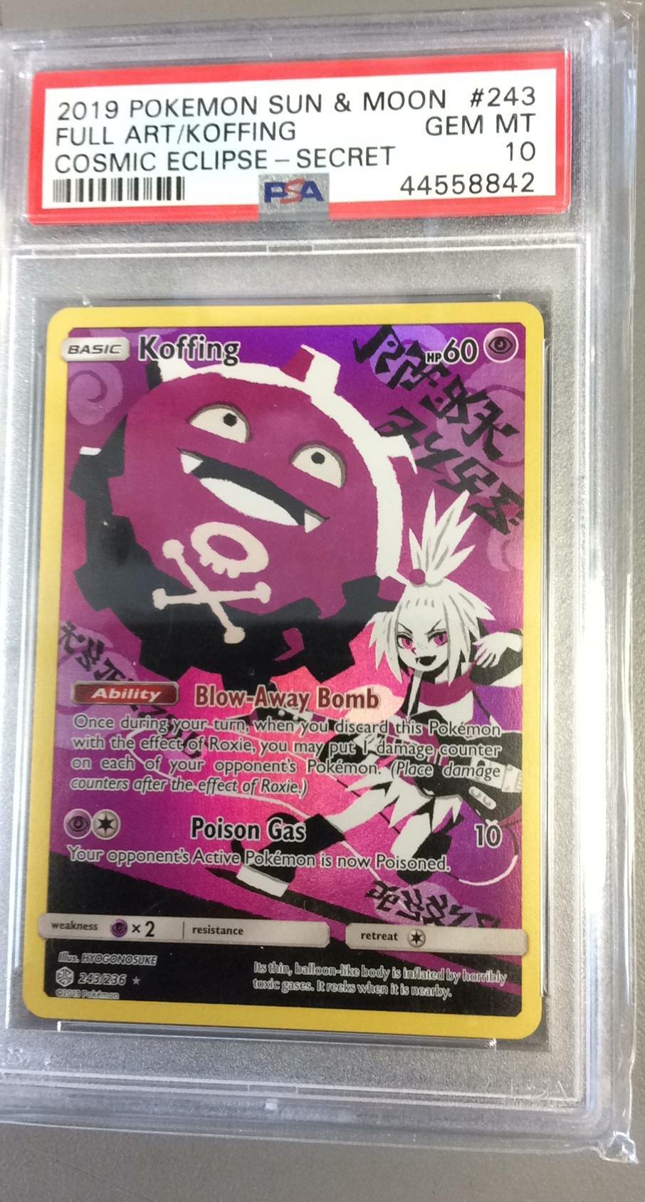2019 Pokemon Sun & Moon Cosmic Eclipse 243 Full Art/koffing Secret PSA