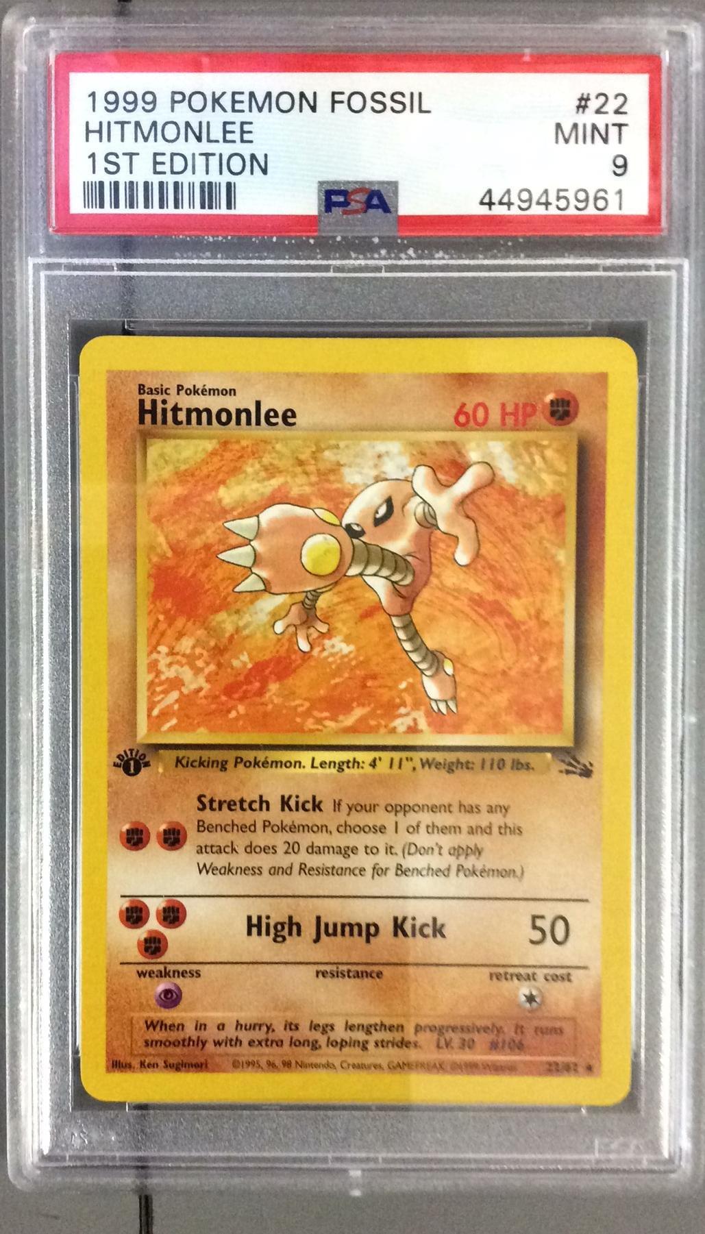 1999 Pokemon Fossil 22 Hitmonlee 1st Edition PSA 9 Graded Card